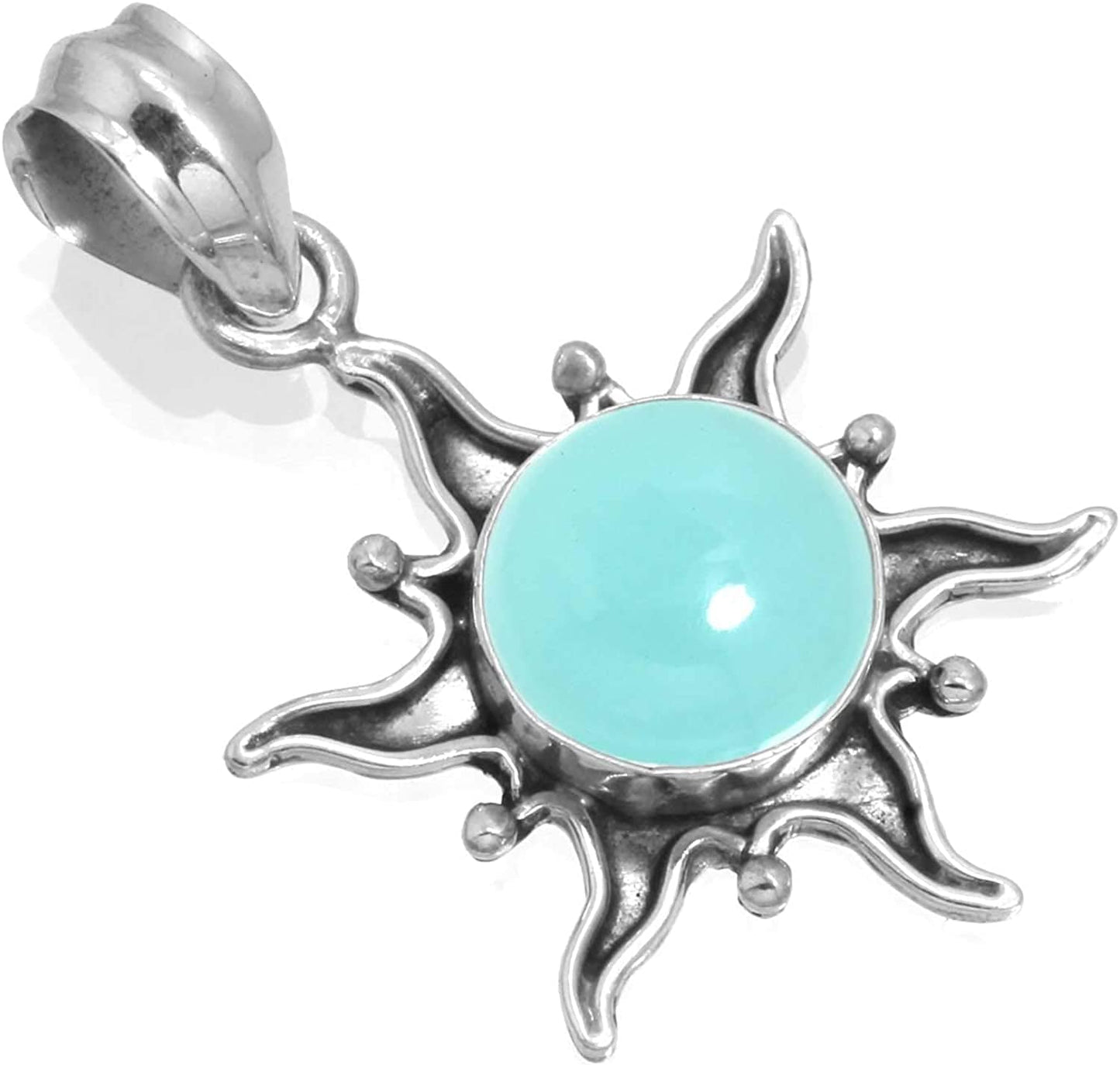JEWELOPORIUM Solid 925 Sterling Silver Gemstone Handmade Pendant for Women (99512_P) Aqua Chalcedony