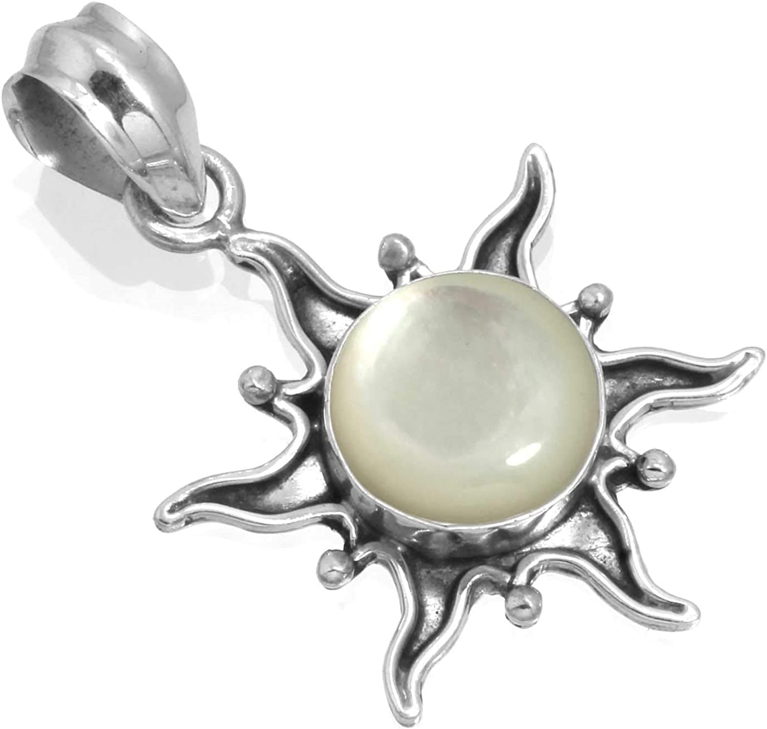 JEWELOPORIUM Solid 925 Sterling Silver Gemstone Handmade Pendant for Women (99512_P) Mother Of Pearl