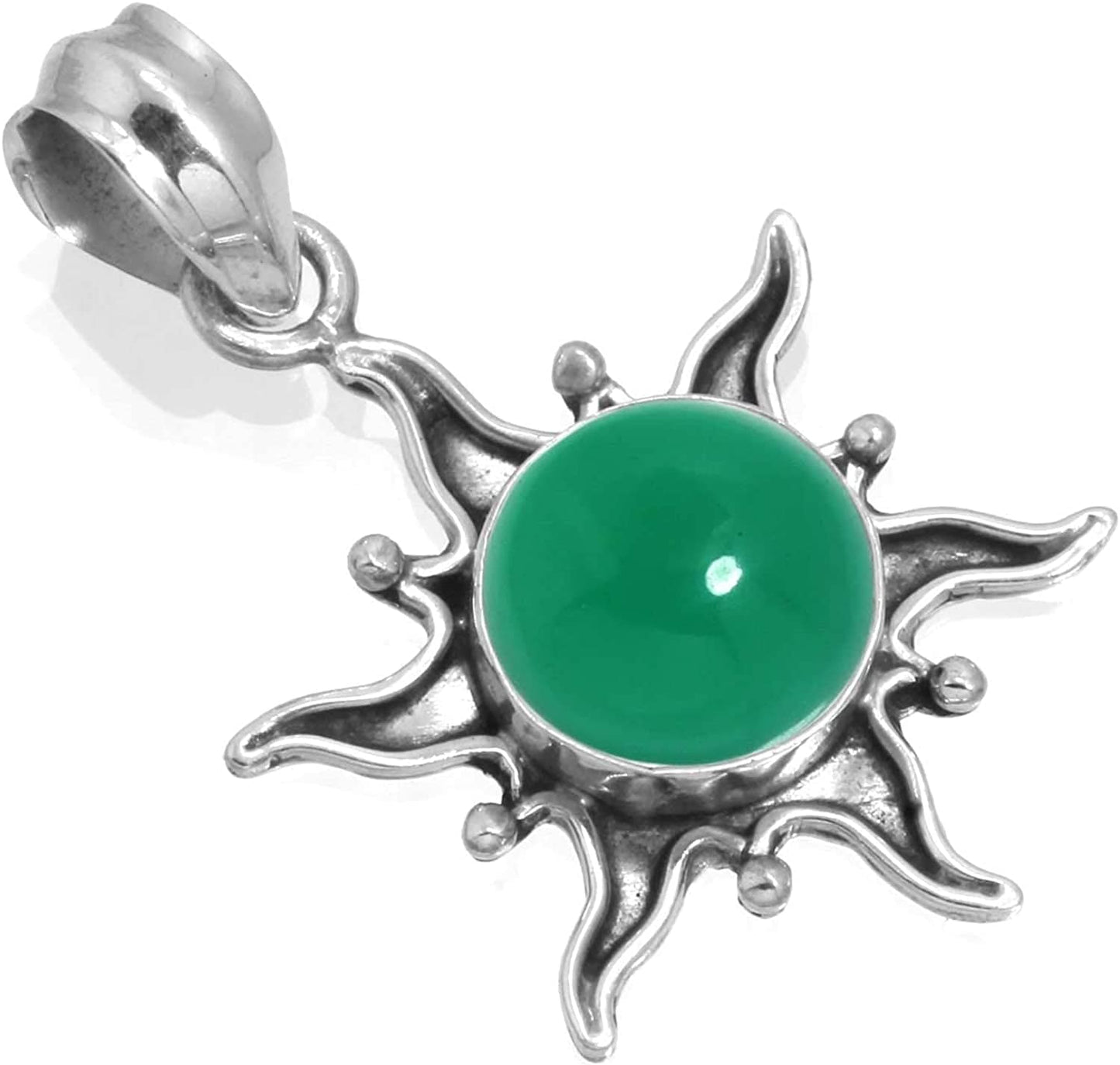 JEWELOPORIUM Solid 925 Sterling Silver Gemstone Handmade Pendant for Women (99512_P) Green Onyx