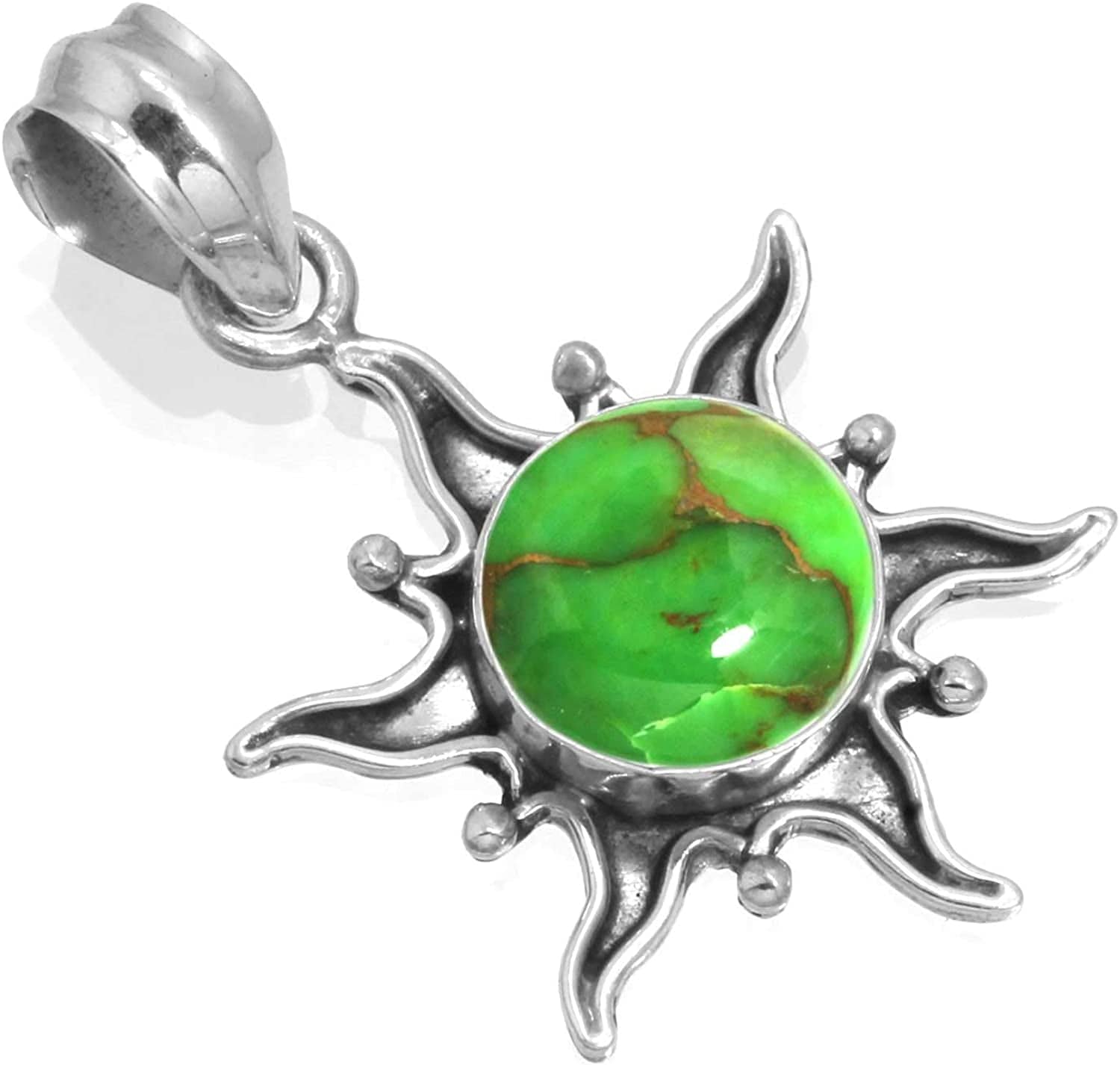 JEWELOPORIUM Solid 925 Sterling Silver Gemstone Handmade Pendant for Women (99512_P) Copper Green Turquoise