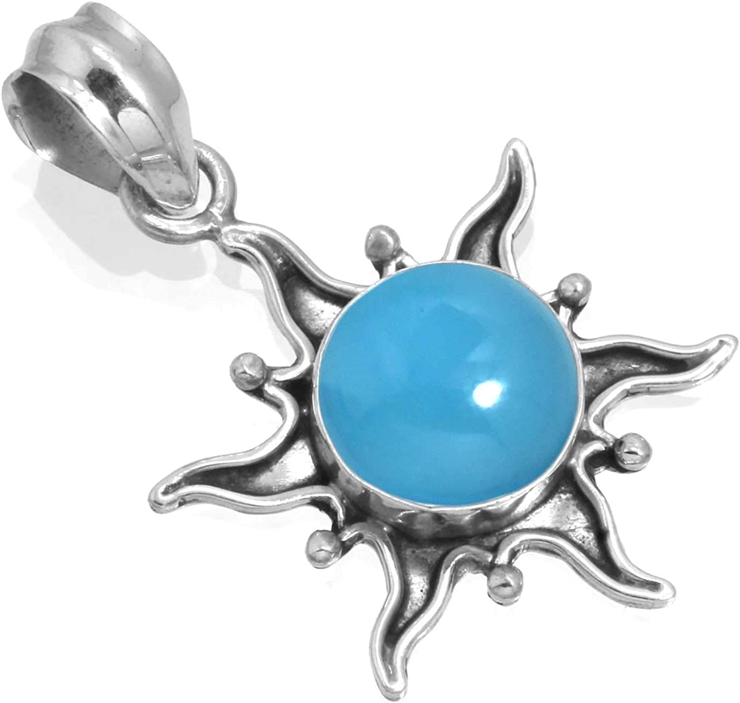 JEWELOPORIUM Solid 925 Sterling Silver Gemstone Handmade Pendant for Women (99512_P) Blue Chalcedony