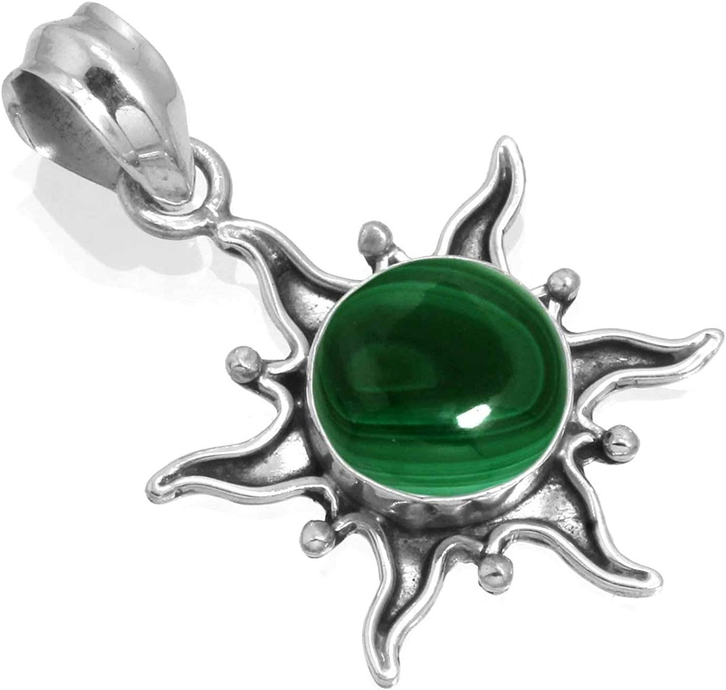 JEWELOPORIUM Solid 925 Sterling Silver Gemstone Handmade Pendant for Women (99512_P) Malachite