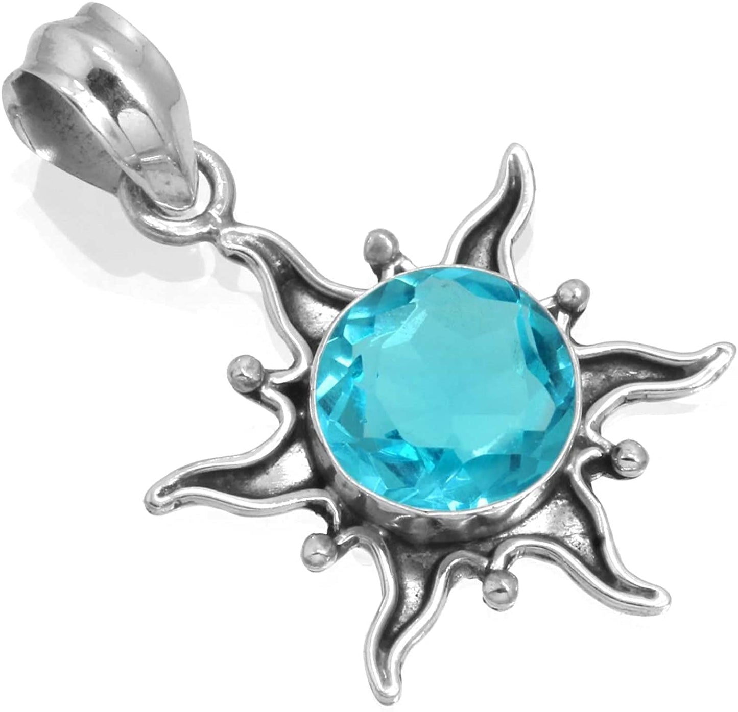 JEWELOPORIUM Solid 925 Sterling Silver Gemstone Handmade Pendant for Women (99512_P) Blue Quartz