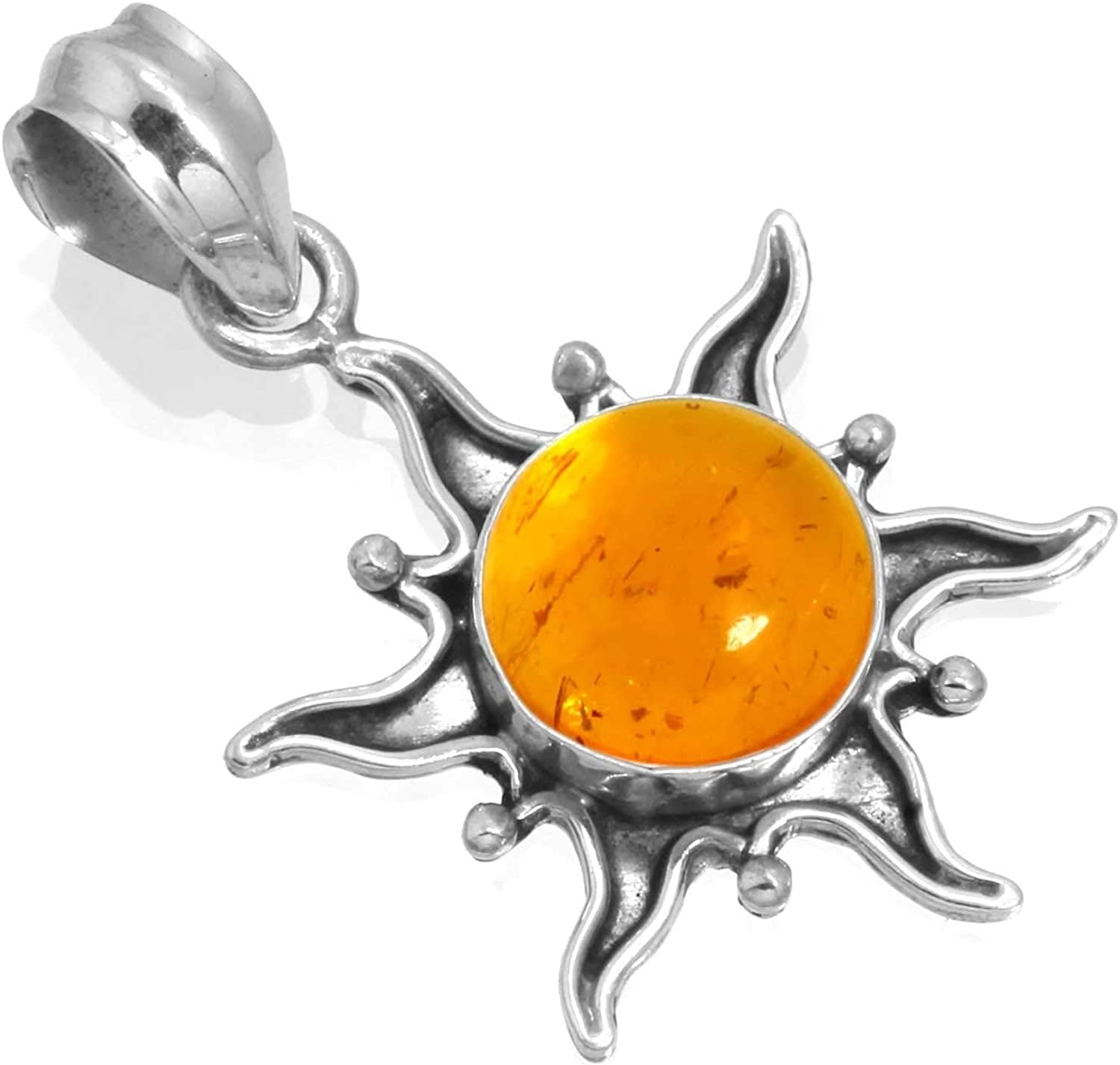 JEWELOPORIUM Solid 925 Sterling Silver Gemstone Handmade Pendant for Women (99512_P) Amber
