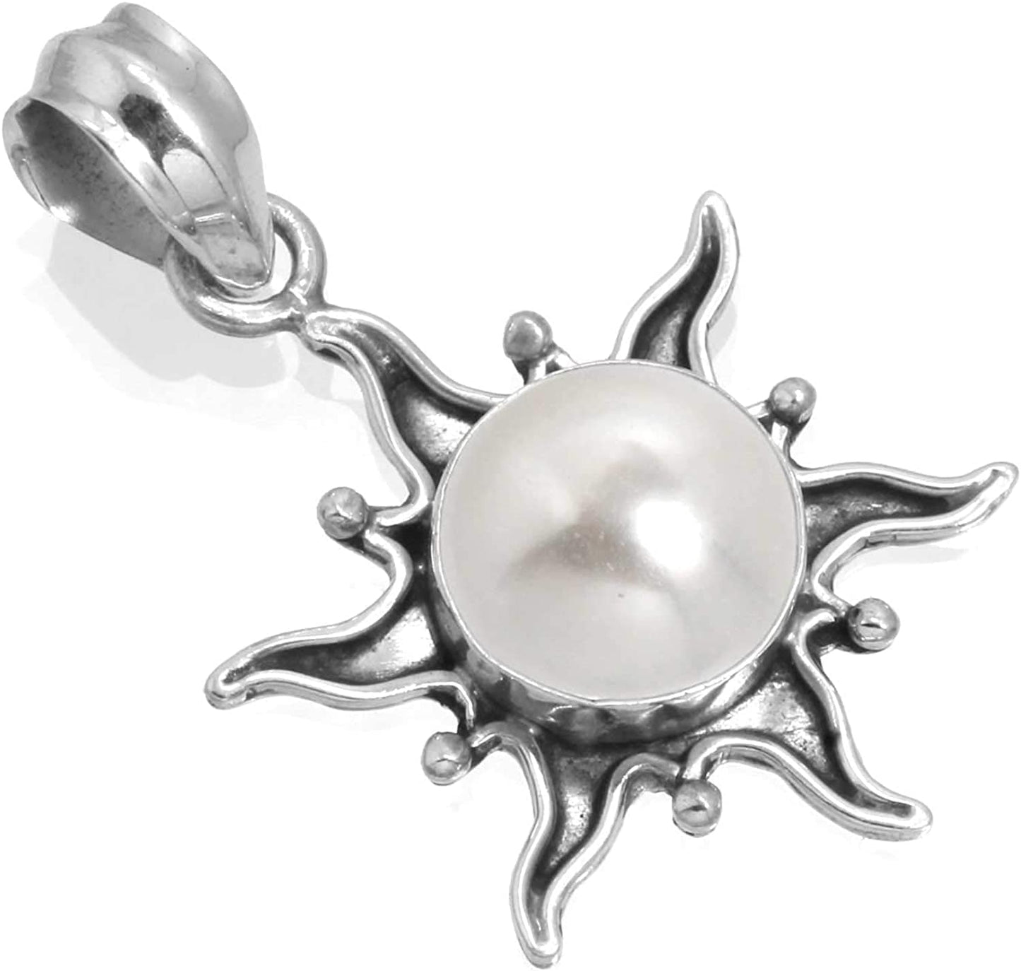 JEWELOPORIUM Solid 925 Sterling Silver Gemstone Handmade Pendant for Women (99512_P) Freshwater Pearl