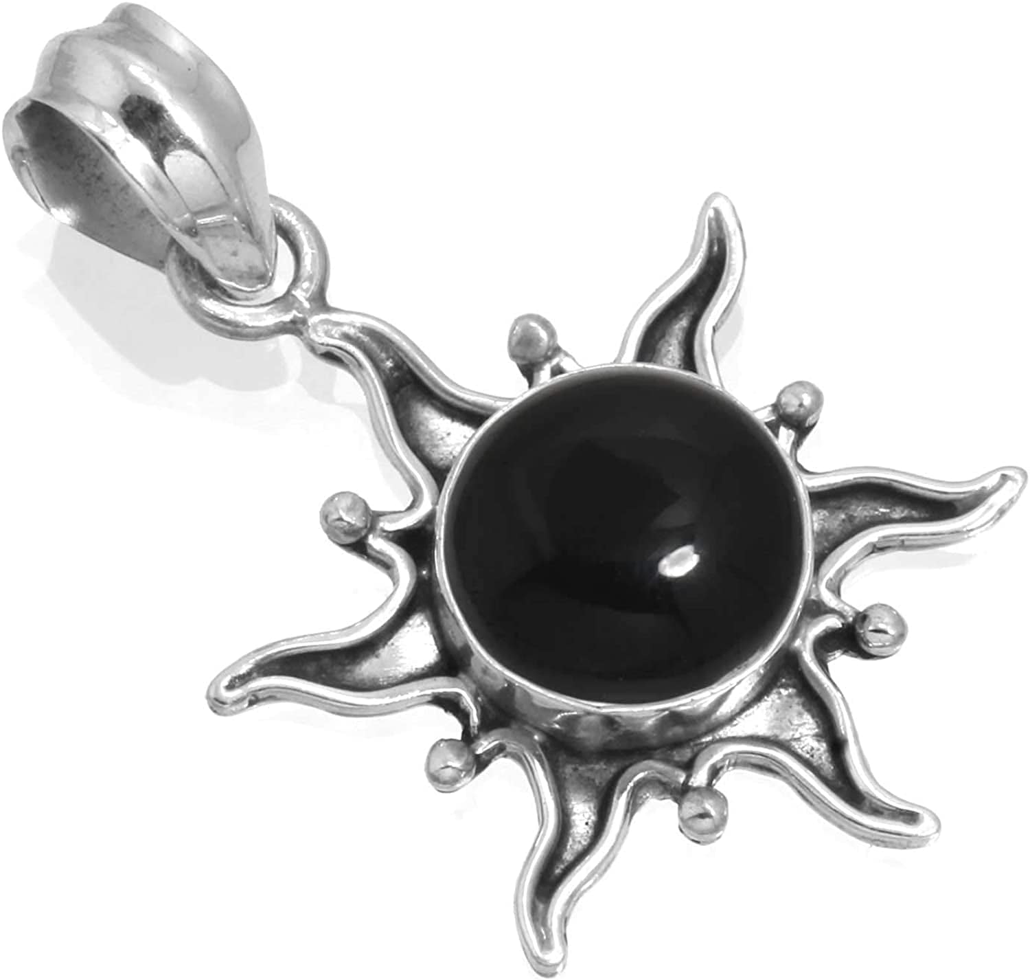JEWELOPORIUM Solid 925 Sterling Silver Gemstone Handmade Pendant for Women (99512_P) Black Onyx
