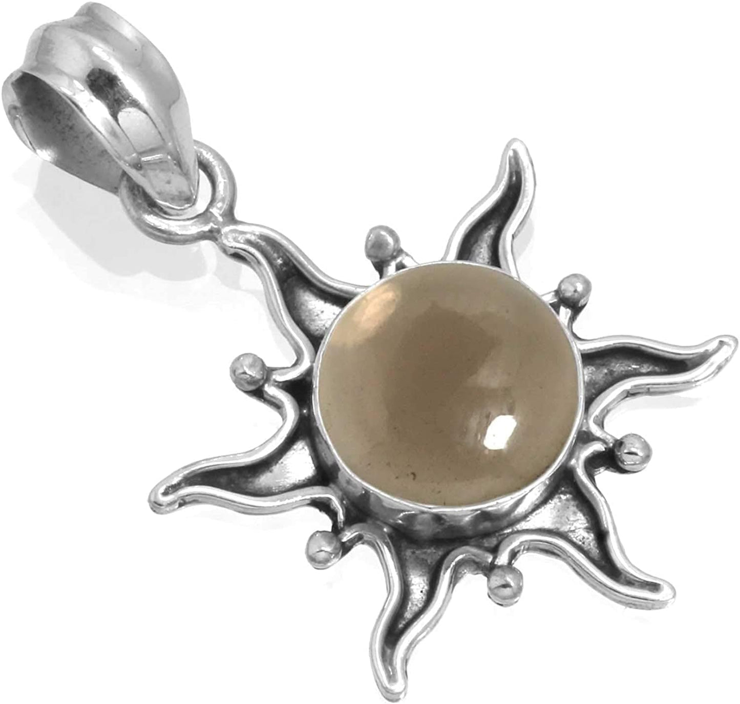 JEWELOPORIUM Solid 925 Sterling Silver Gemstone Handmade Pendant for Women (99512_P) Smoky Topaz