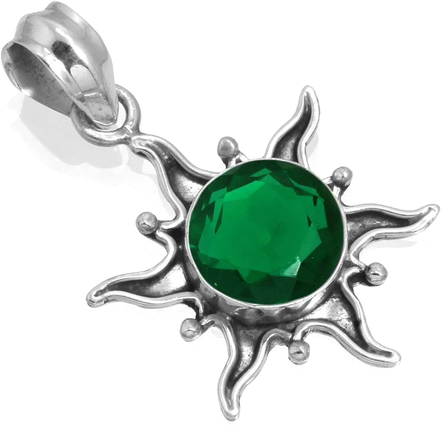 JEWELOPORIUM Solid 925 Sterling Silver Gemstone Handmade Pendant for Women (99512_P) Emerald Simulated