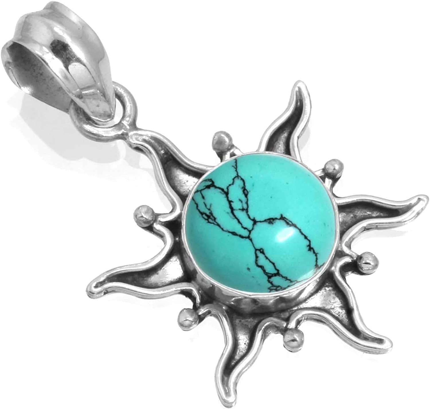 JEWELOPORIUM Solid 925 Sterling Silver Gemstone Handmade Pendant for Women (99512_P) Turquoise