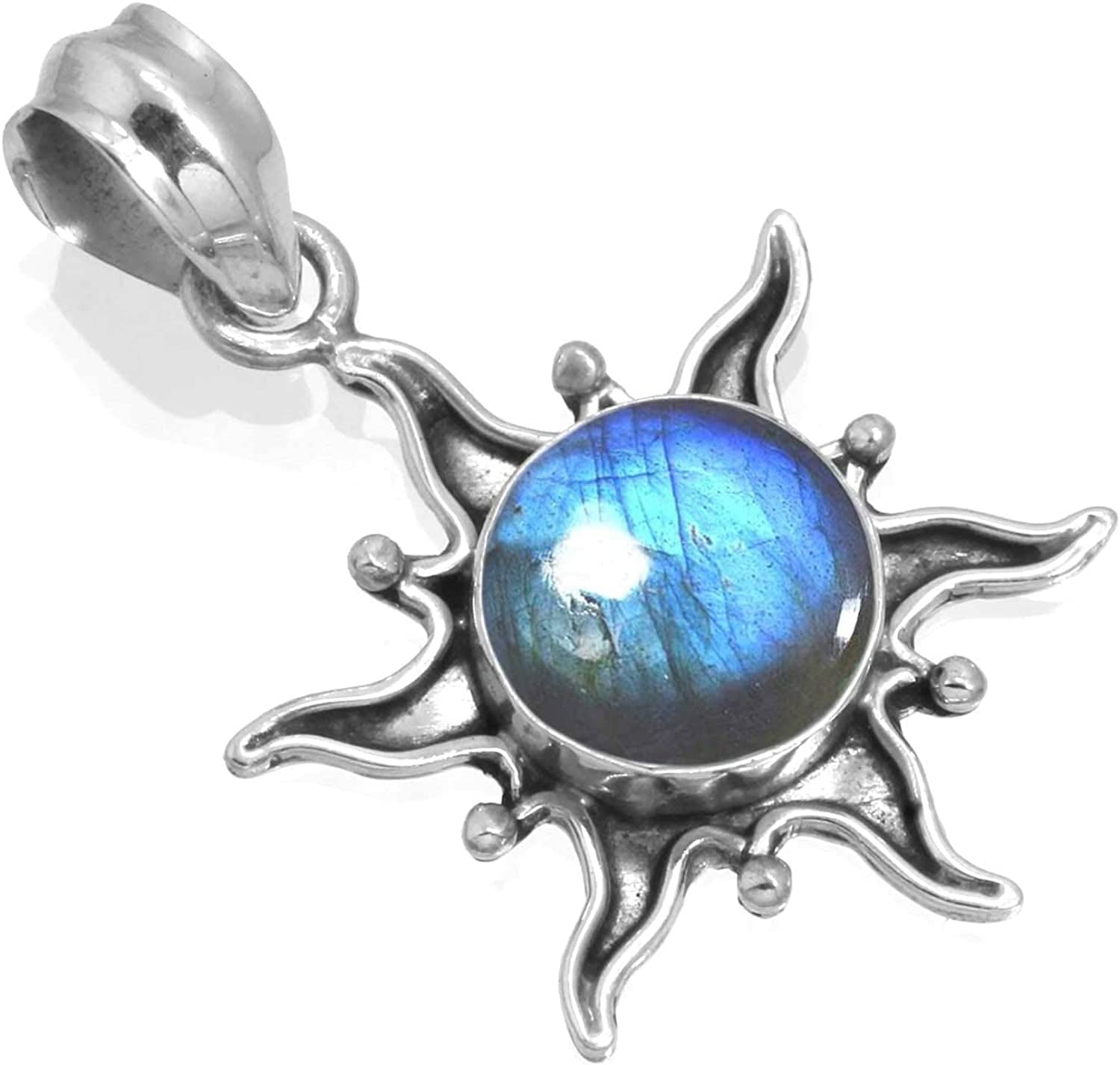 JEWELOPORIUM Solid 925 Sterling Silver Gemstone Handmade Pendant for Women (99512_P) Labradorite