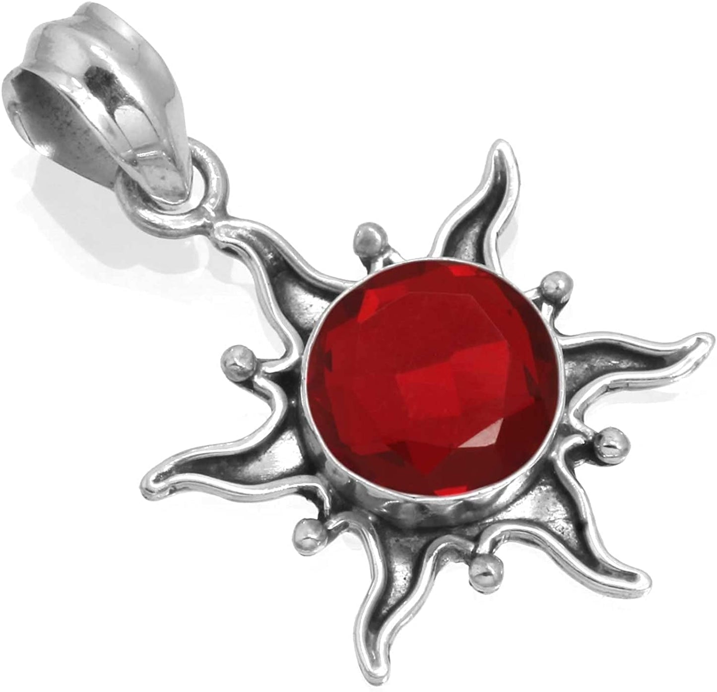 JEWELOPORIUM Solid 925 Sterling Silver Gemstone Handmade Pendant for Women (99512_P) Ruby Simulated