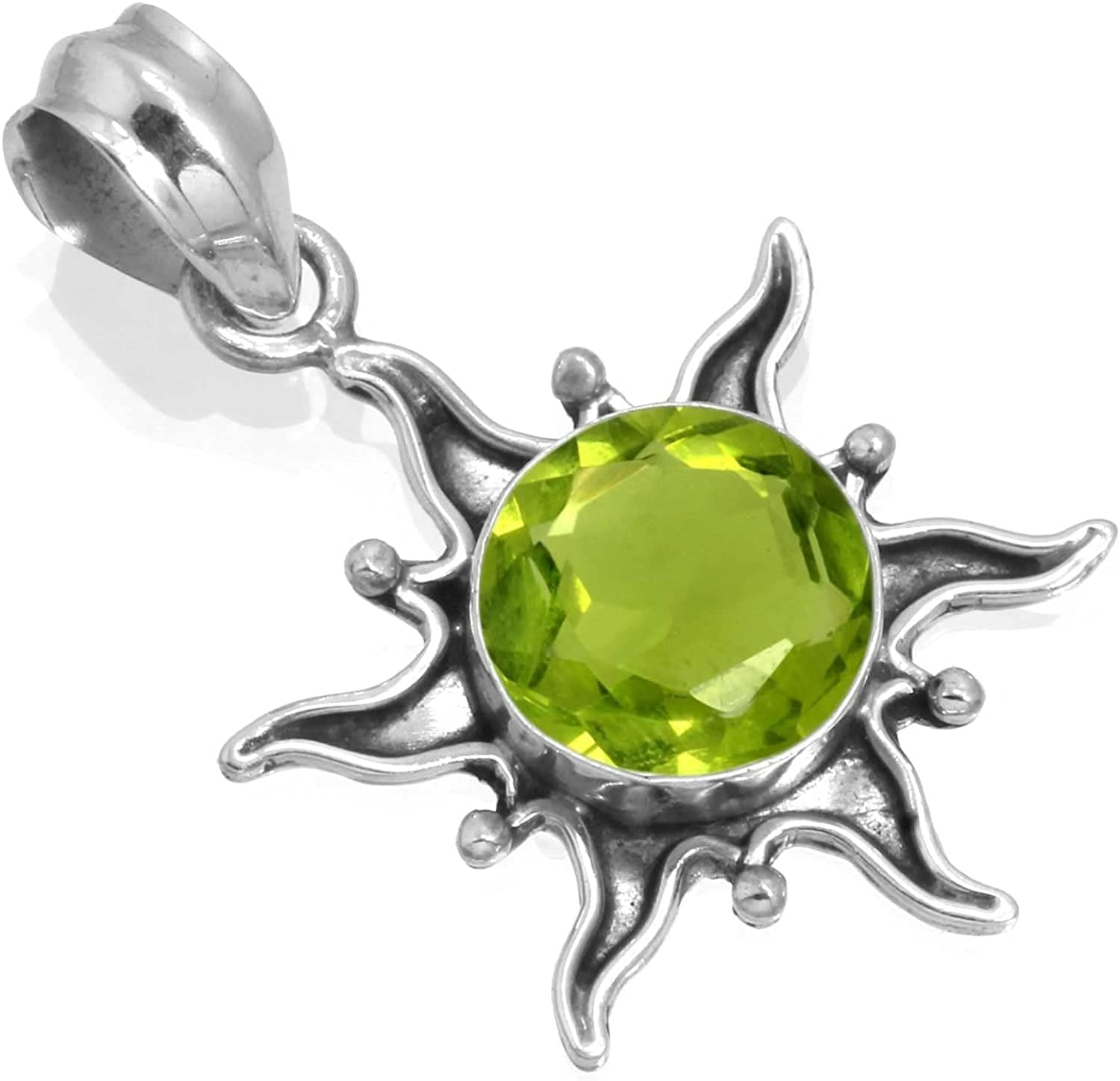 JEWELOPORIUM Solid 925 Sterling Silver Gemstone Handmade Pendant for Women (99512_P) Peridot Quartz