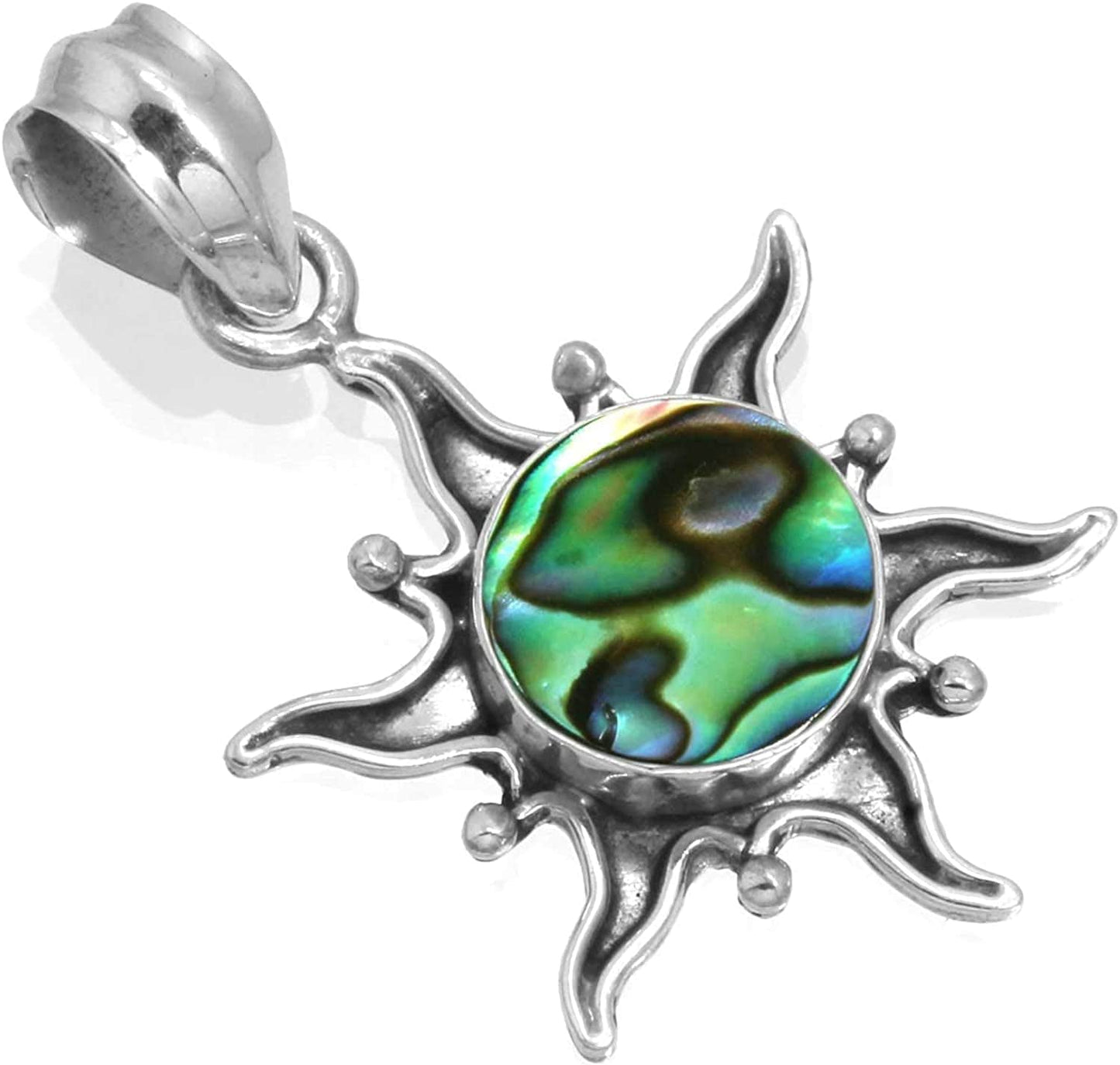 JEWELOPORIUM Solid 925 Sterling Silver Gemstone Handmade Pendant for Women (99512_P) Abalone Shell