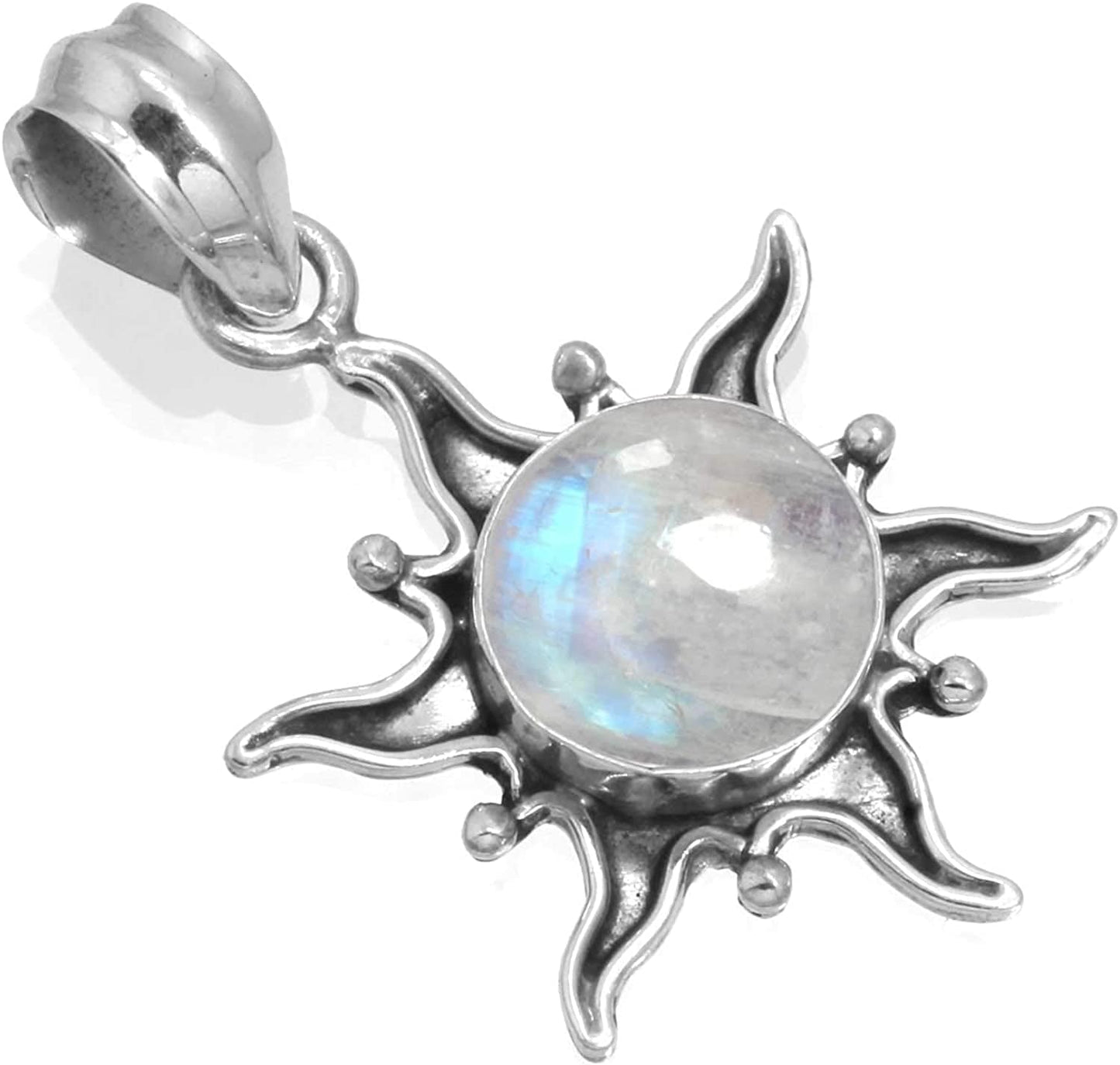 JEWELOPORIUM Solid 925 Sterling Silver Gemstone Handmade Pendant for Women (99512_P) Rainbow Moonstone