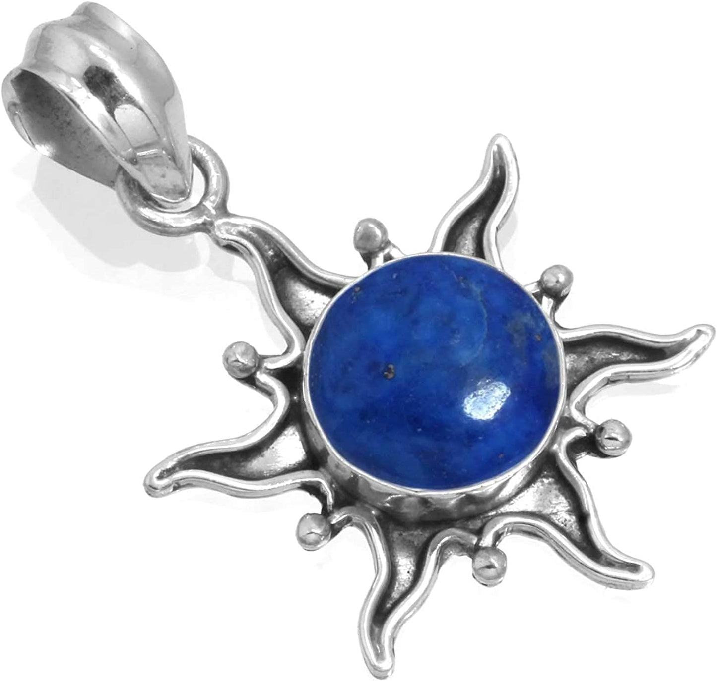 JEWELOPORIUM Solid 925 Sterling Silver Gemstone Handmade Pendant for Women (99512_P) Lapis