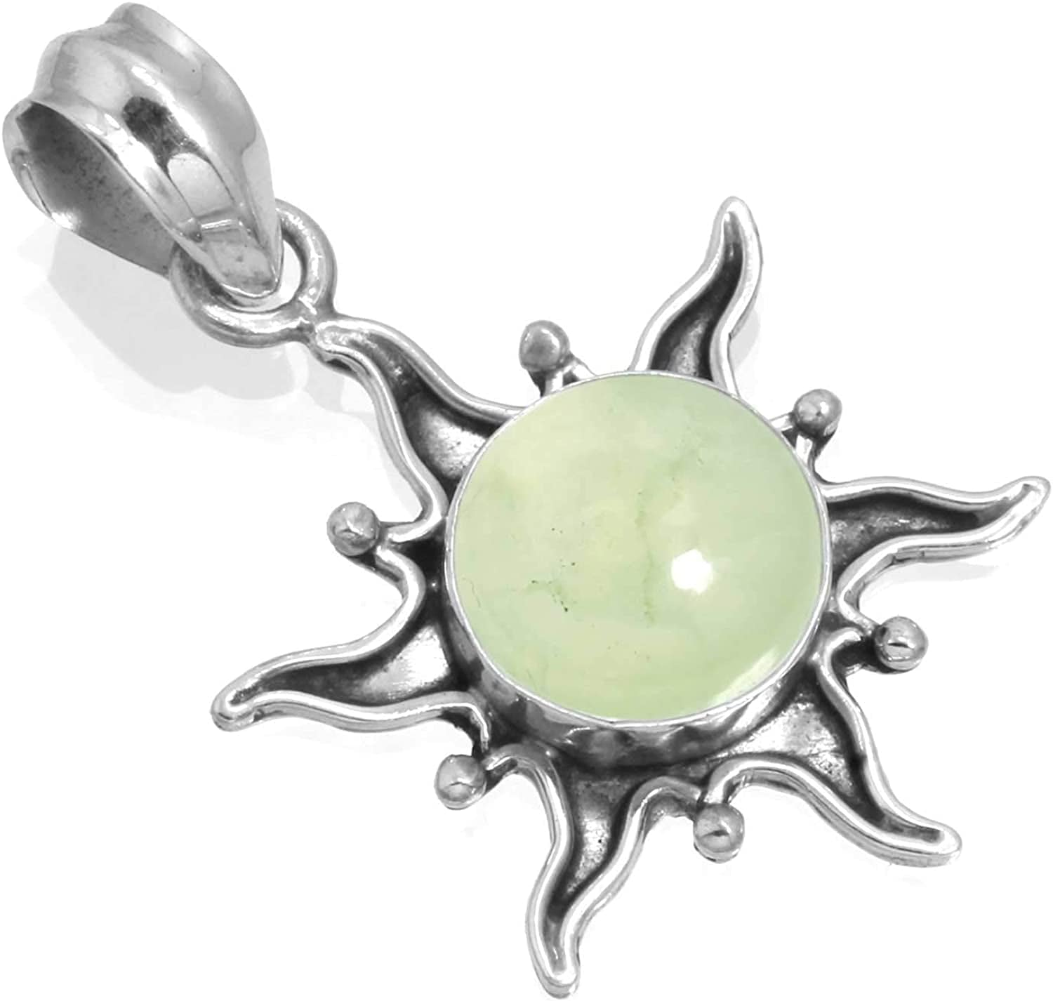 JEWELOPORIUM Solid 925 Sterling Silver Gemstone Handmade Pendant for Women (99512_P) Prehnite