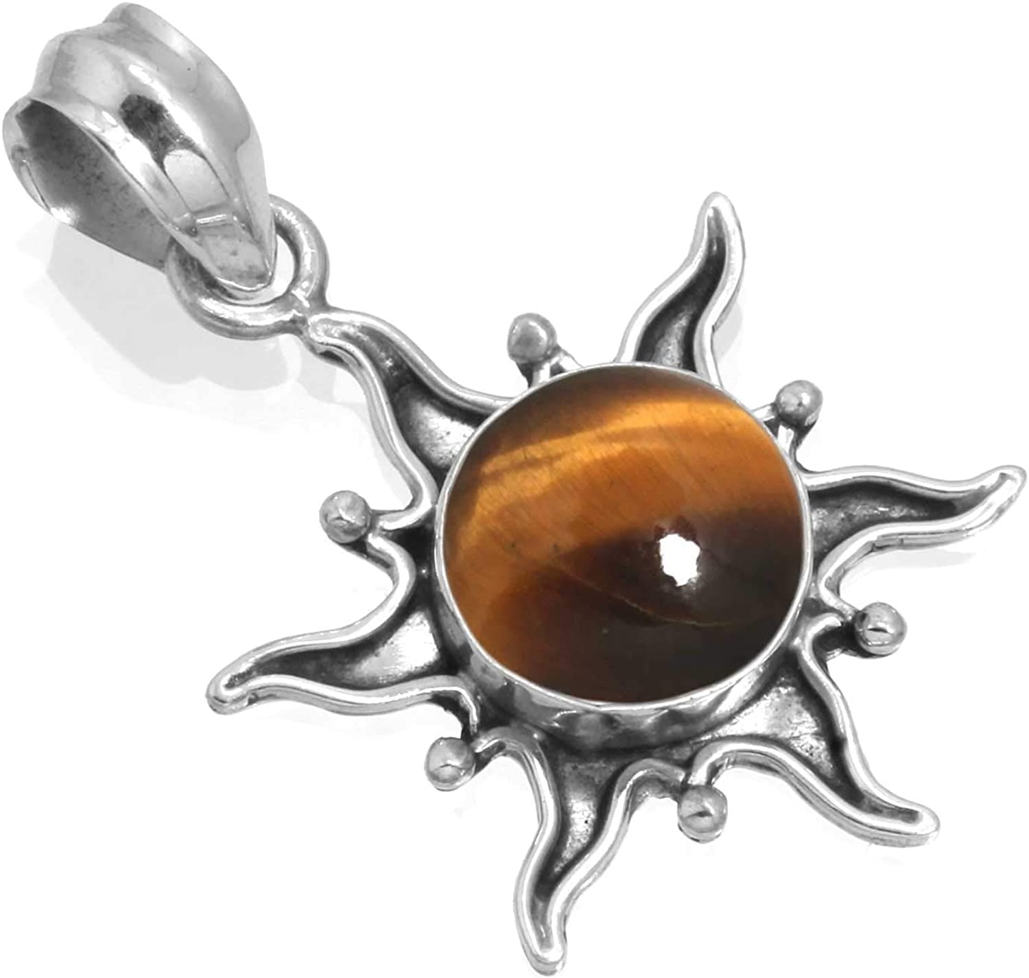 JEWELOPORIUM Solid 925 Sterling Silver Gemstone Handmade Pendant for Women (99512_P) Tiger Eye