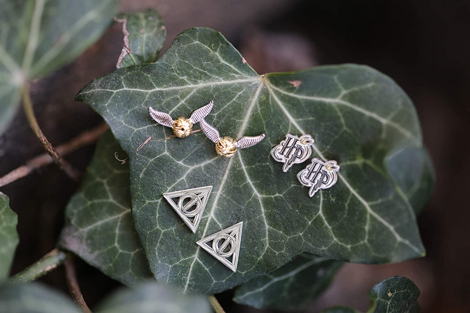 Jewelry, 3 Pair Earrings Sets Gold Plated, Silver Plated Studs - Deathly Hallows and Golden Snitch
