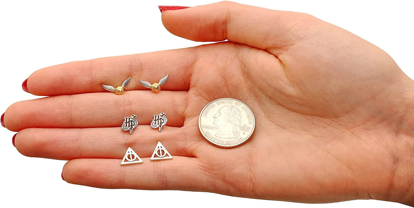 Jewelry, 3 Pair Earrings Sets Gold Plated, Silver Plated Studs - Deathly Hallows and Golden Snitch