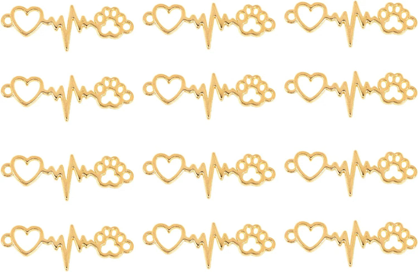 Jewelry Charms Heart and Paw Charm Dog Paw Heart Beating Connector Pendants for DIY Necklace Bracelet Earring Materials 100Pcs Golden