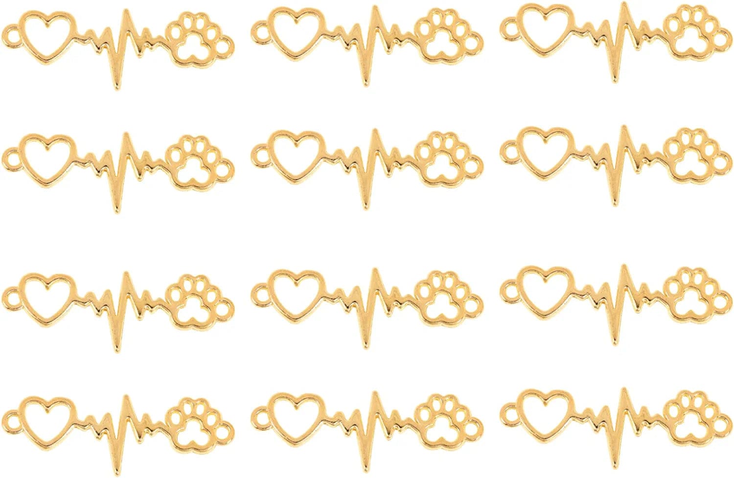 Jewelry Charms Heart and Paw Charm Dog Paw Heart Beating Connector Pendants for DIY Necklace Bracelet Earring Materials 100Pcs Golden