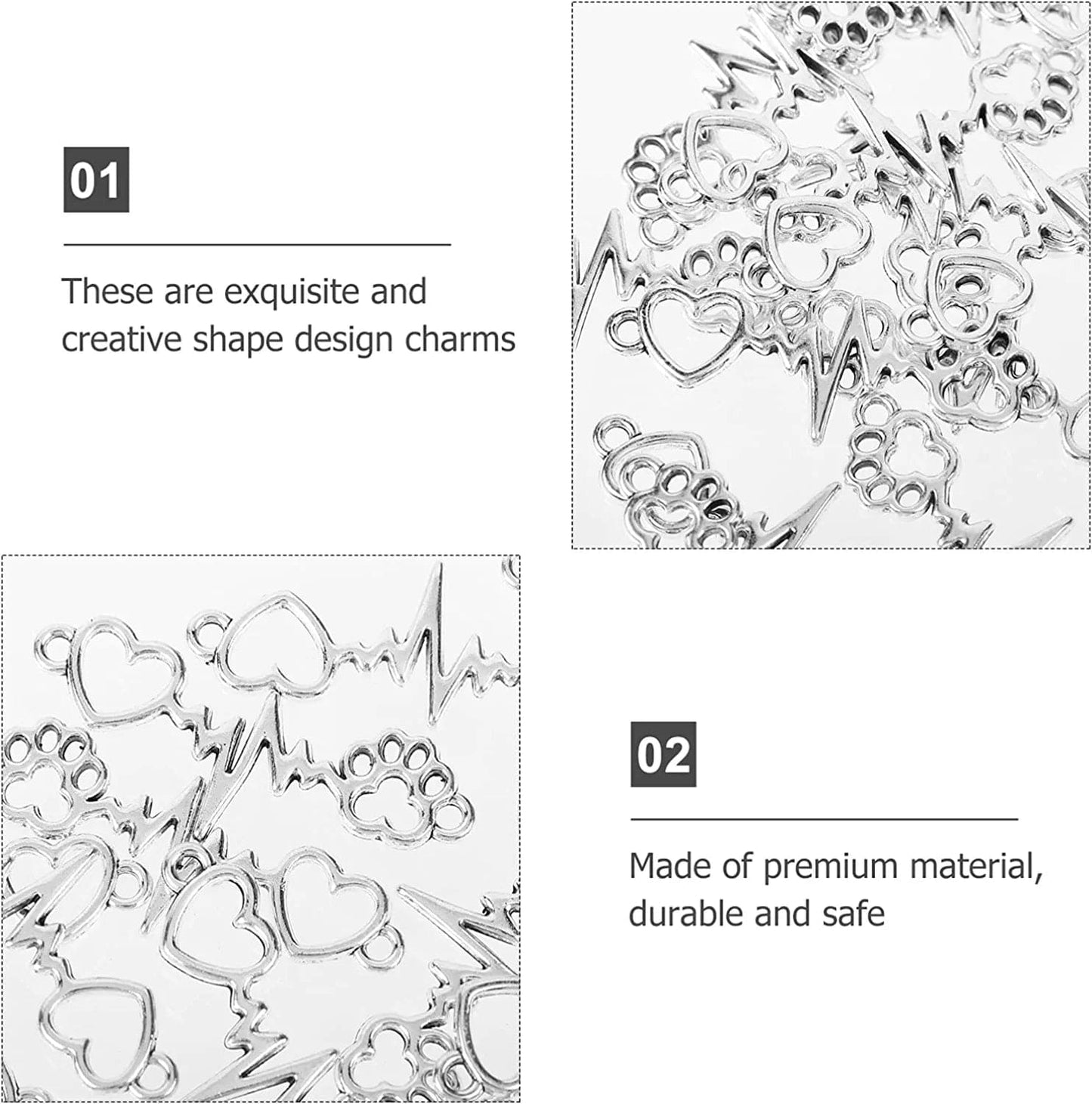 Jewelry Charms Heart and Paw Charm Dog Paw Heart Beating Connector Pendants for DIY Necklace Bracelet Earring Materials 100Pcs