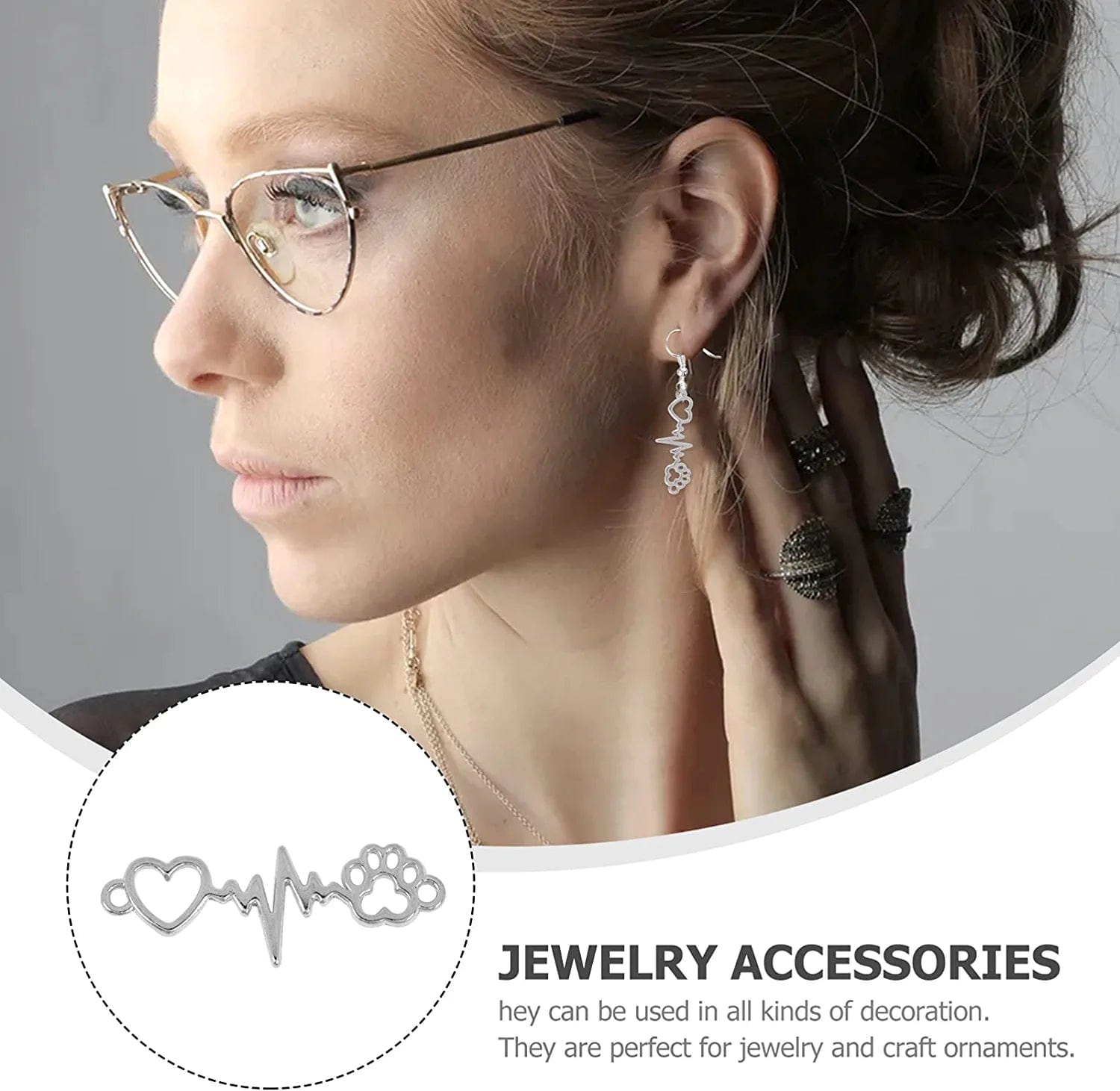 Jewelry Charms Heart and Paw Charm Dog Paw Heart Beating Connector Pendants for DIY Necklace Bracelet Earring Materials 100Pcs