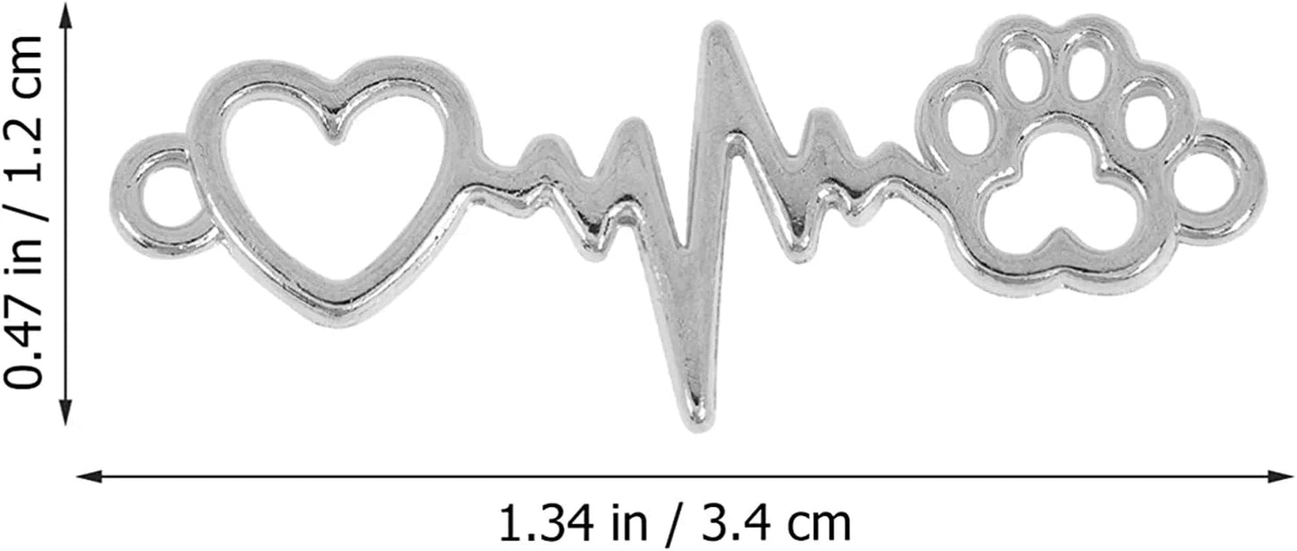 Jewelry Charms Heart and Paw Charm Dog Paw Heart Beating Connector Pendants for DIY Necklace Bracelet Earring Materials 100Pcs