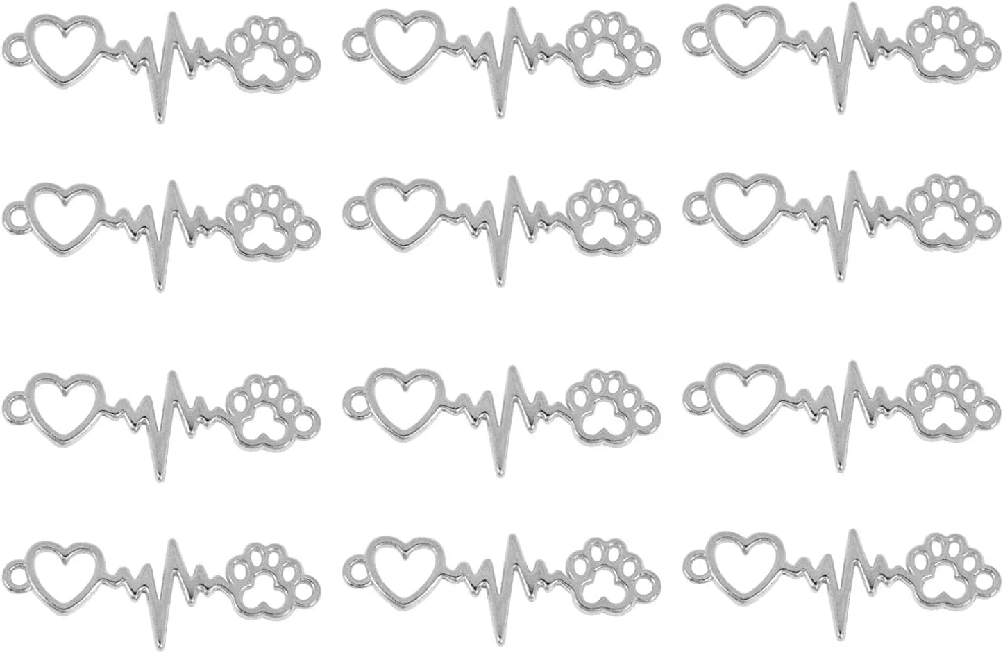 Jewelry Charms Heart and Paw Charm Dog Paw Heart Beating Connector Pendants for DIY Necklace Bracelet Earring Materials 100Pcs Silver