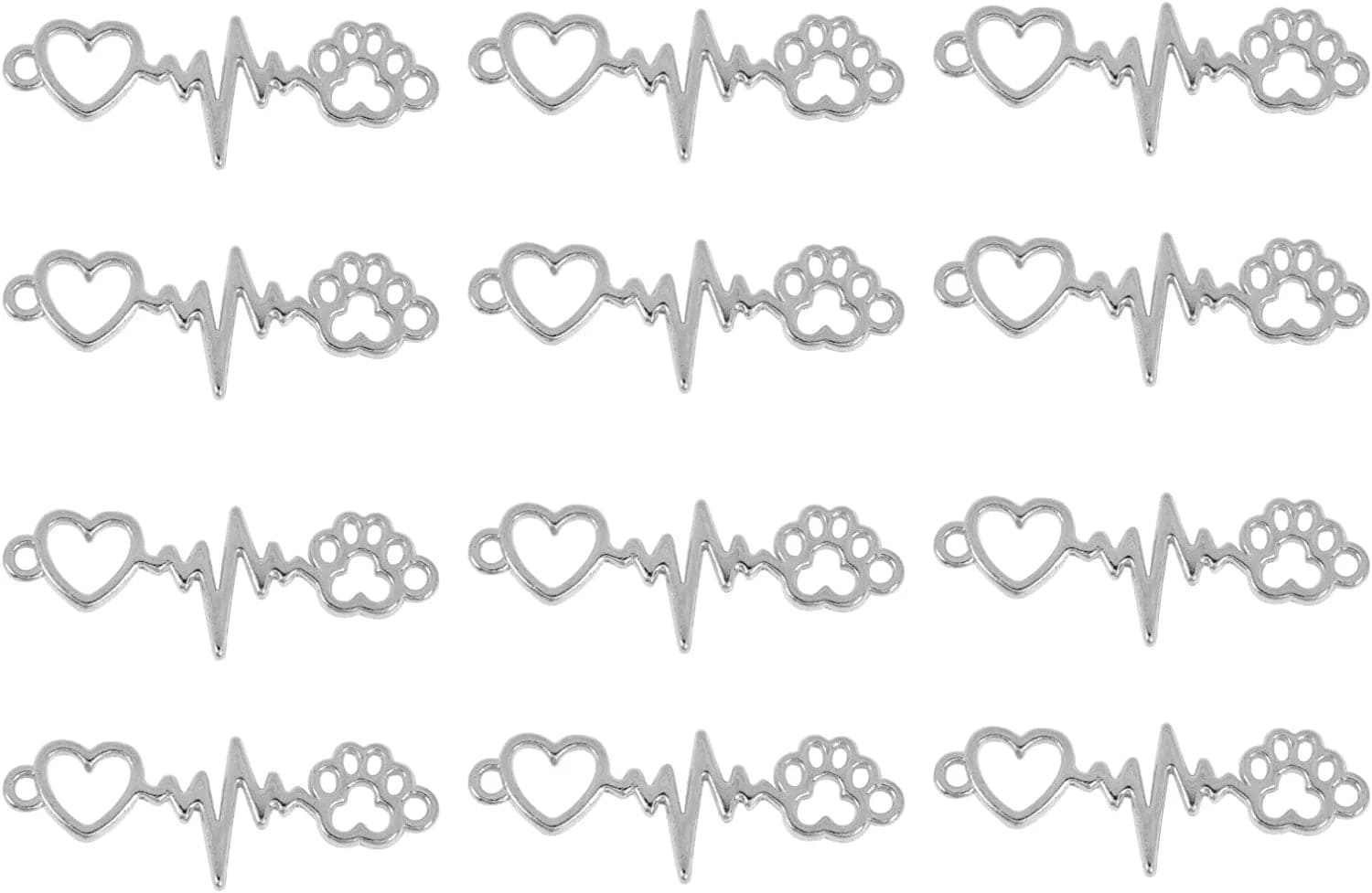 Jewelry Charms Heart and Paw Charm Dog Paw Heart Beating Connector Pendants for DIY Necklace Bracelet Earring Materials 100Pcs Silver