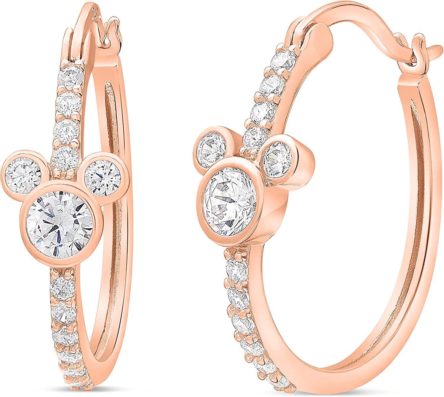 Jewelry for Women Mickey Mouse or Minnie Mouse Birthstone Cubic Zirconia Hoop Earrings, Sterling Silver April-Mickey Rose