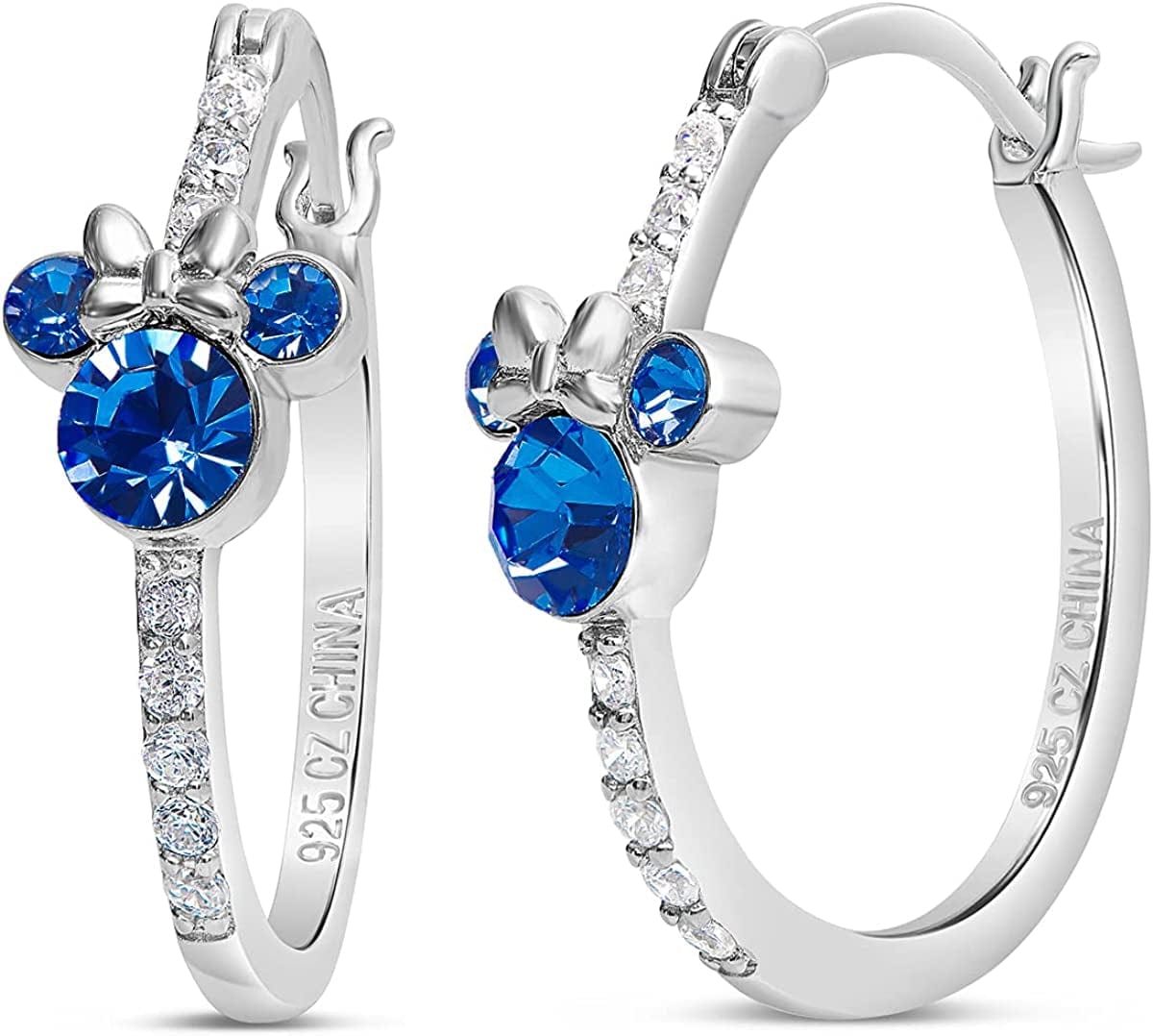 Jewelry for Women Mickey Mouse or Minnie Mouse Birthstone Cubic Zirconia Hoop Earrings, Sterling Silver September-Minnie Sapphire