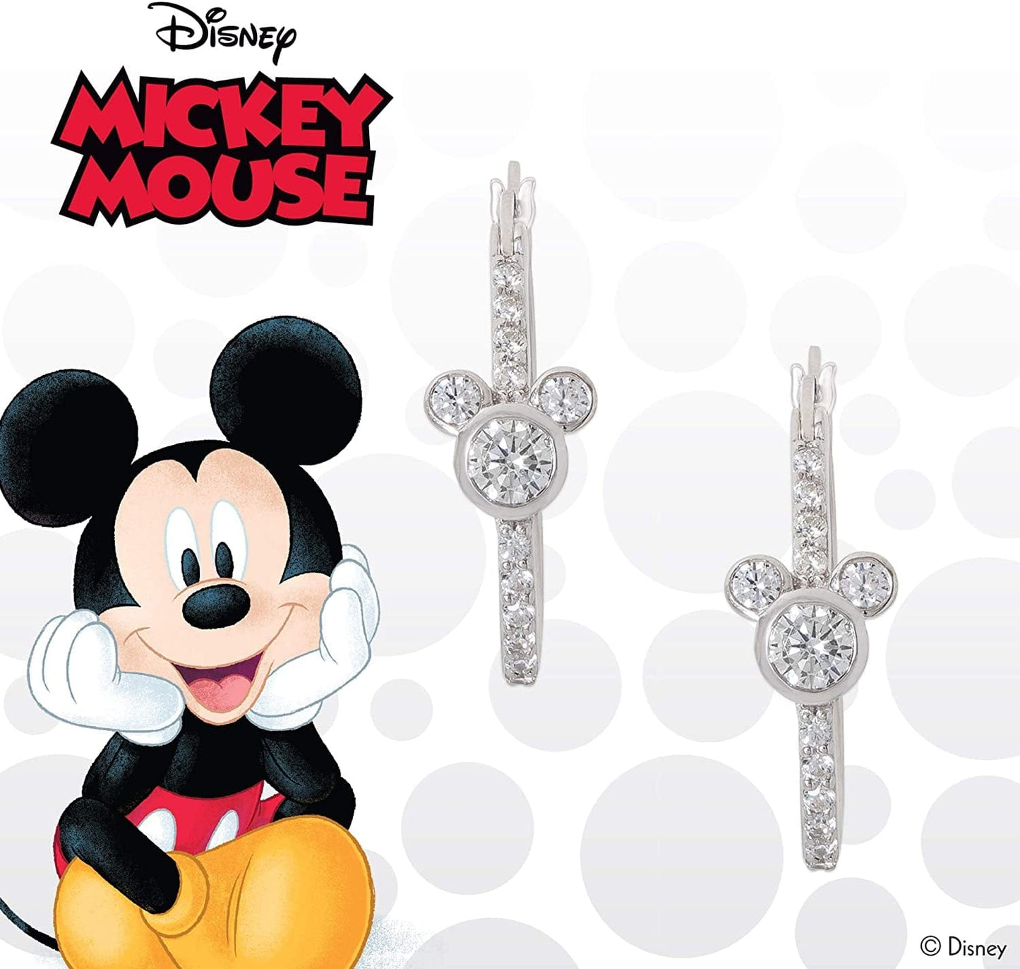Jewelry for Women Mickey Mouse or Minnie Mouse Birthstone Cubic Zirconia Hoop Earrings, Sterling Silver