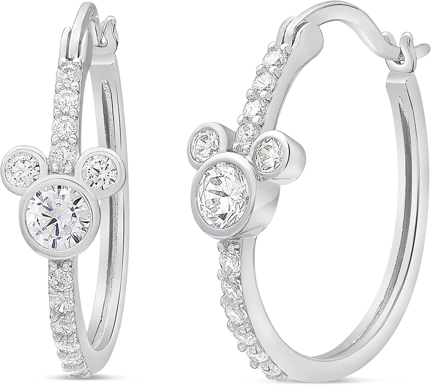 Jewelry for Women Mickey Mouse or Minnie Mouse Birthstone Cubic Zirconia Hoop Earrings, Sterling Silver April-Mickey Clear