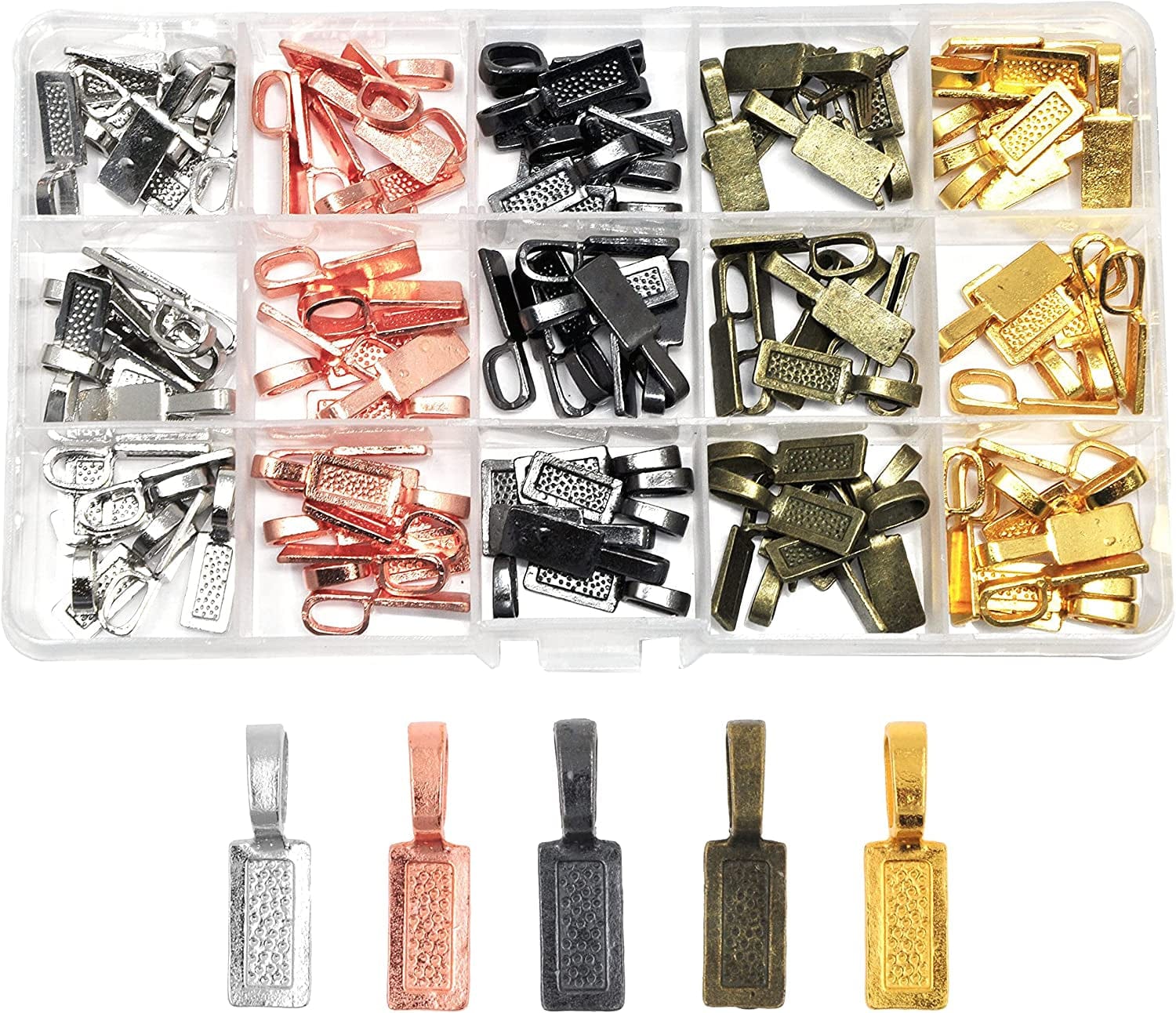 Jewelry Glue on Bails for Pendants – Pendant Bails for Jewelry Making – Jewelry Pendant Bail Kit 225 Pcs Gunmetal Antique Bronze Rose Gold Silver Rectangle