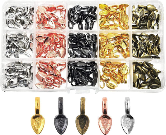 Jewelry Glue on Bails for Pendants – Pendant Bails for Jewelry Making – Jewelry Pendant Bail Kit 225 Pcs Gunmetal Antique Bronze Rose Gold Silver Spoon