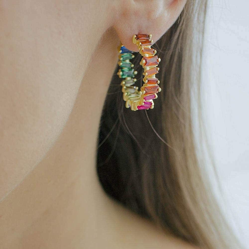 JEWELRY Gold Plated Luxury Women 2019 Rainbow Cz Hoop Earring Colorful Jewelry gold