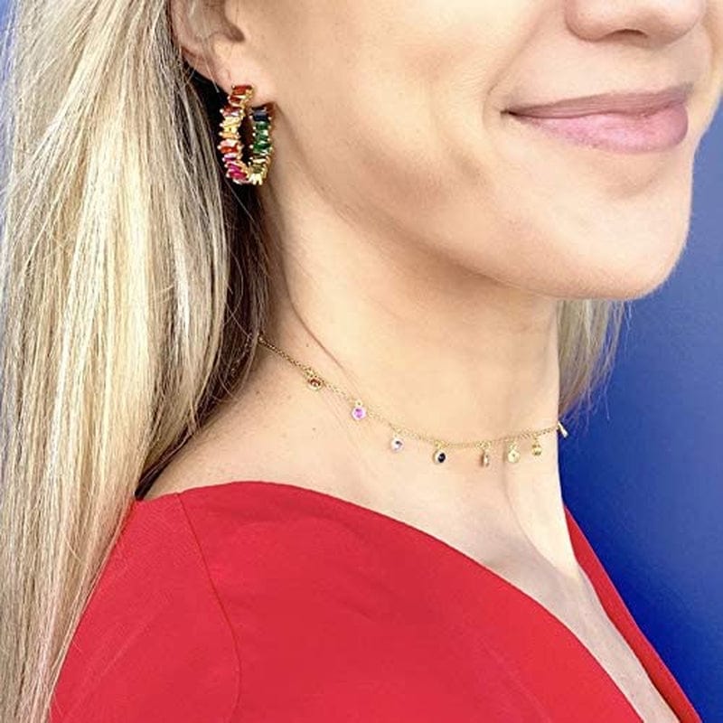 JEWELRY Gold Plated Luxury Women 2019 Rainbow Cz Hoop Earring Colorful Jewelry gold