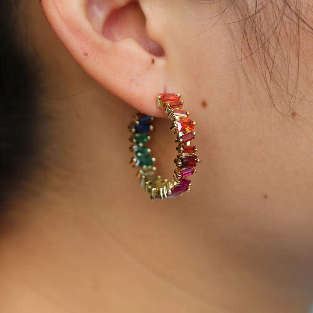 JEWELRY Gold Plated Luxury Women 2019 Rainbow Cz Hoop Earring Colorful Jewelry gold
