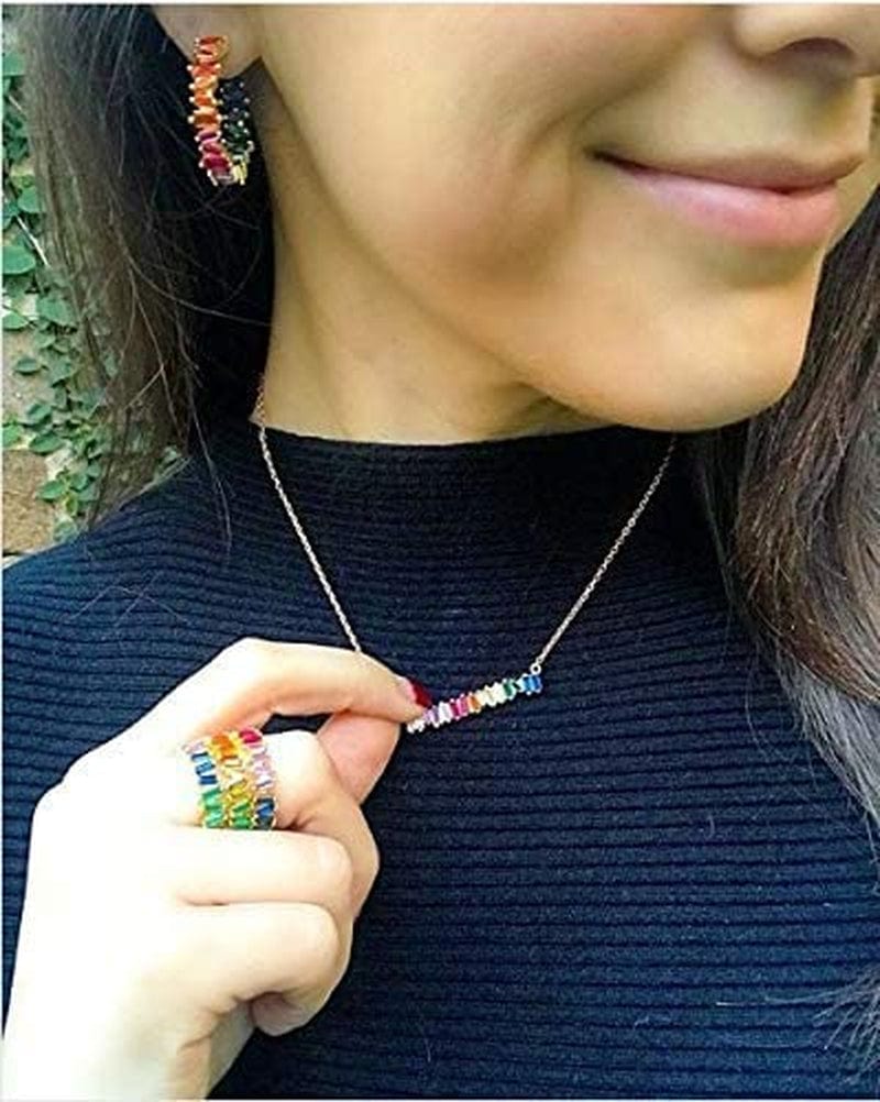 JEWELRY Gold Plated Luxury Women 2019 Rainbow Cz Hoop Earring Colorful Jewelry gold