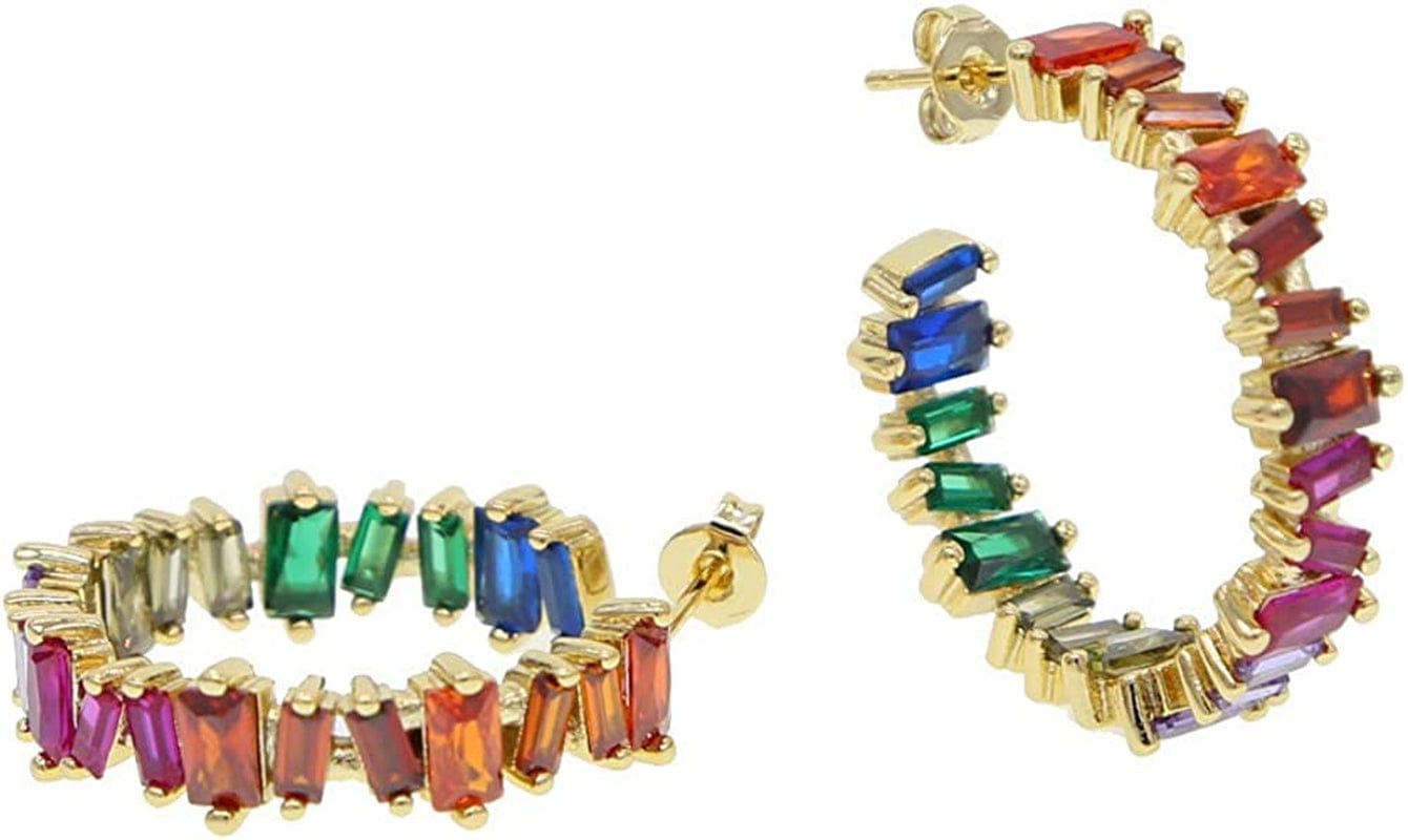 JEWELRY Gold Plated Luxury Women 2019 Rainbow Cz Hoop Earring Colorful Jewelry gold