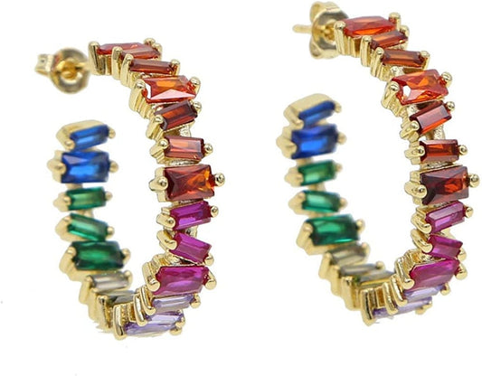JEWELRY Gold Plated Luxury Women 2019 Rainbow Cz Hoop Earring Colorful Jewelry gold