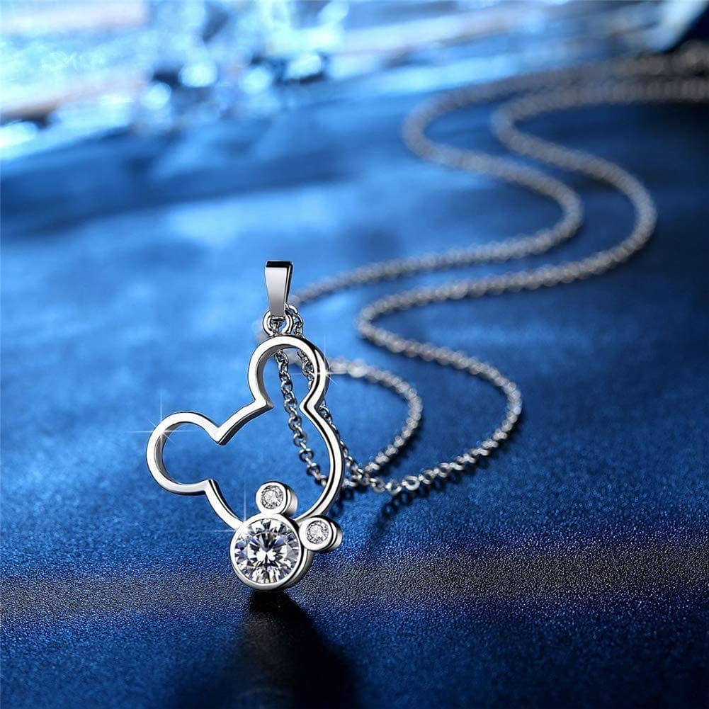 Jewelry Set for Women Girl,S925 Silver Plated Mouse Earring Necklace Kits,Cute Ear Stud and Pendant with Shinying CZ for Women'S Day Gift,Hypo-Allergenic