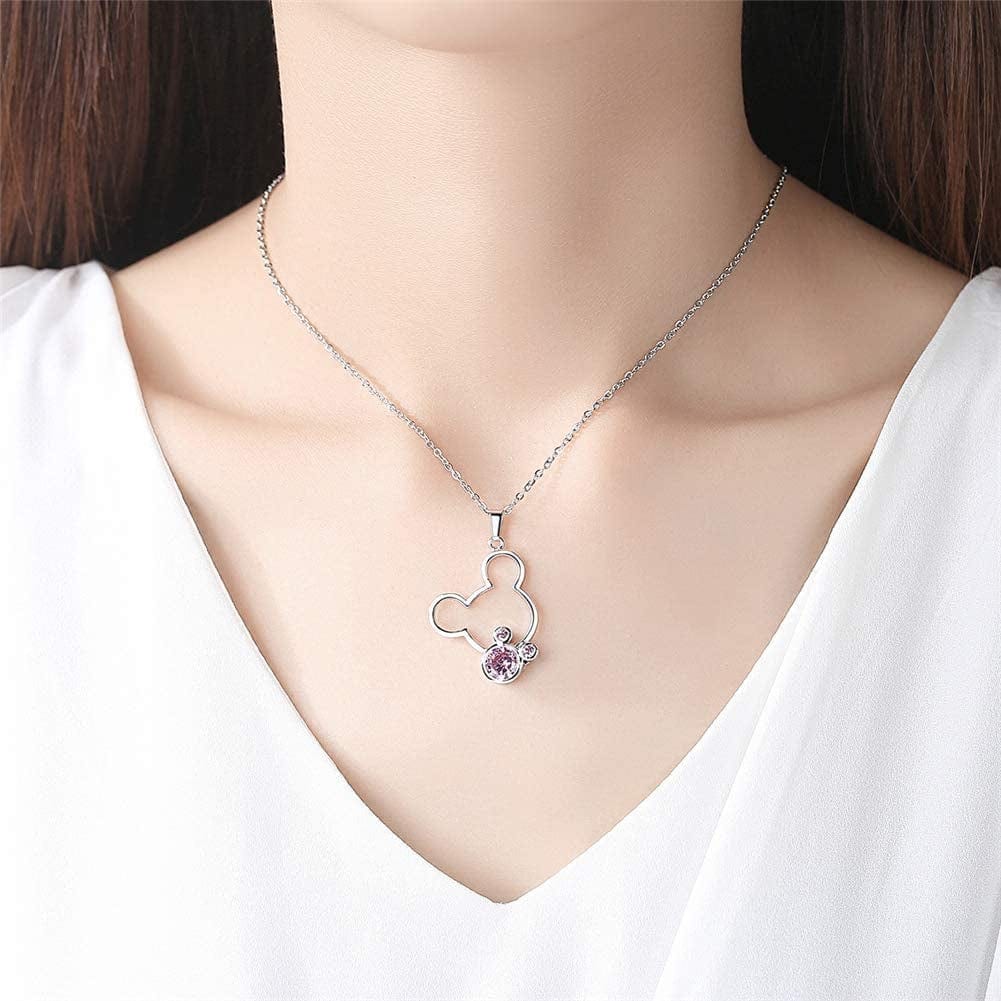 Jewelry Set for Women Girl,S925 Silver Plated Mouse Earring Necklace Kits,Cute Ear Stud and Pendant with Shinying CZ for Women'S Day Gift,Hypo-Allergenic