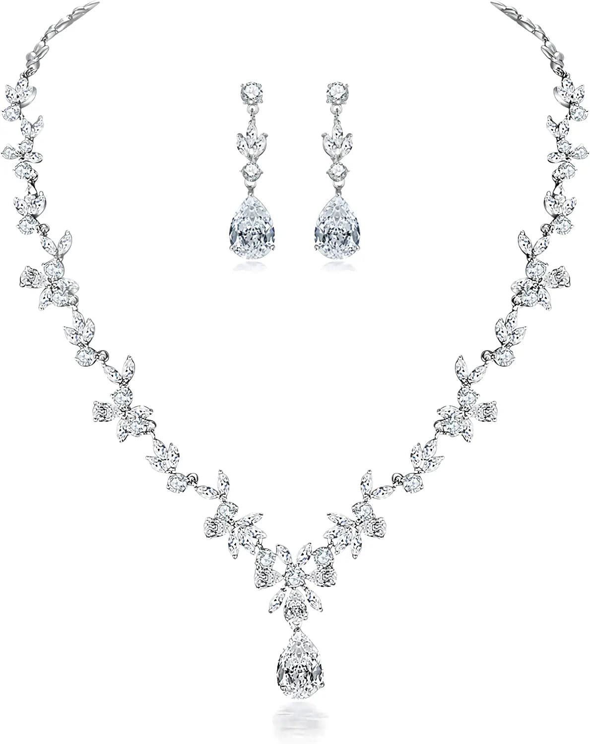 Jewelry Set for Women, Necklace Dangle Earrings Bracelet Set, White Gold Plated Jewelry Set with White AAA Cubic Zirconia, Allergy Free Wedding Party Jewelry for Bridal Bridesmaid Necklace + Earrings