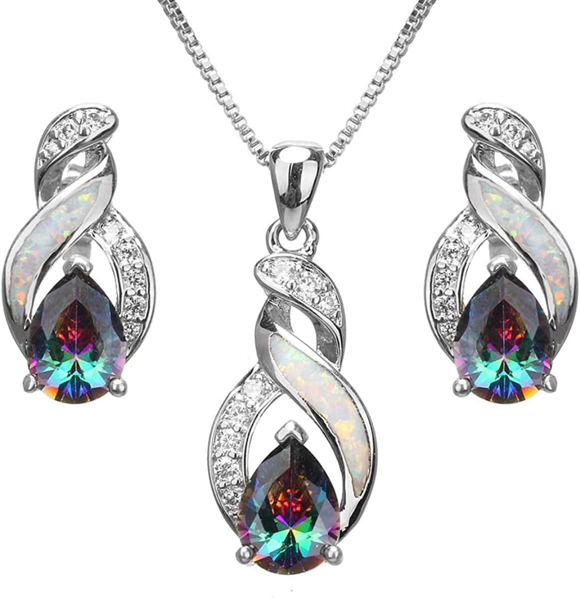 Jewelry Sets Australian Created Opal Necklace Earrings Mother'S Day Gifts Jewelry for Mom JS1