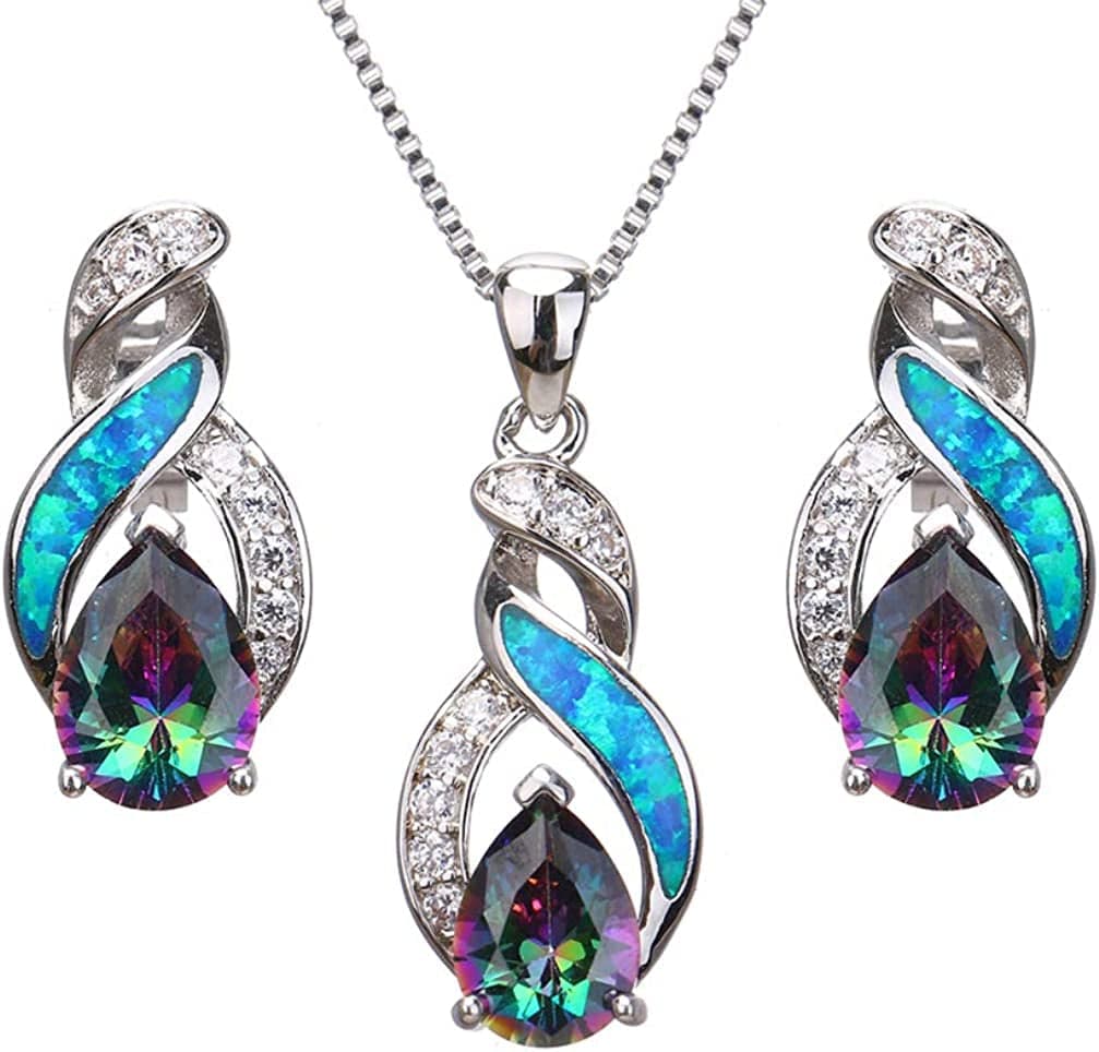 Jewelry Sets Australian Created Opal Necklace Earrings Mother'S Day Gifts Jewelry for Mom JS9