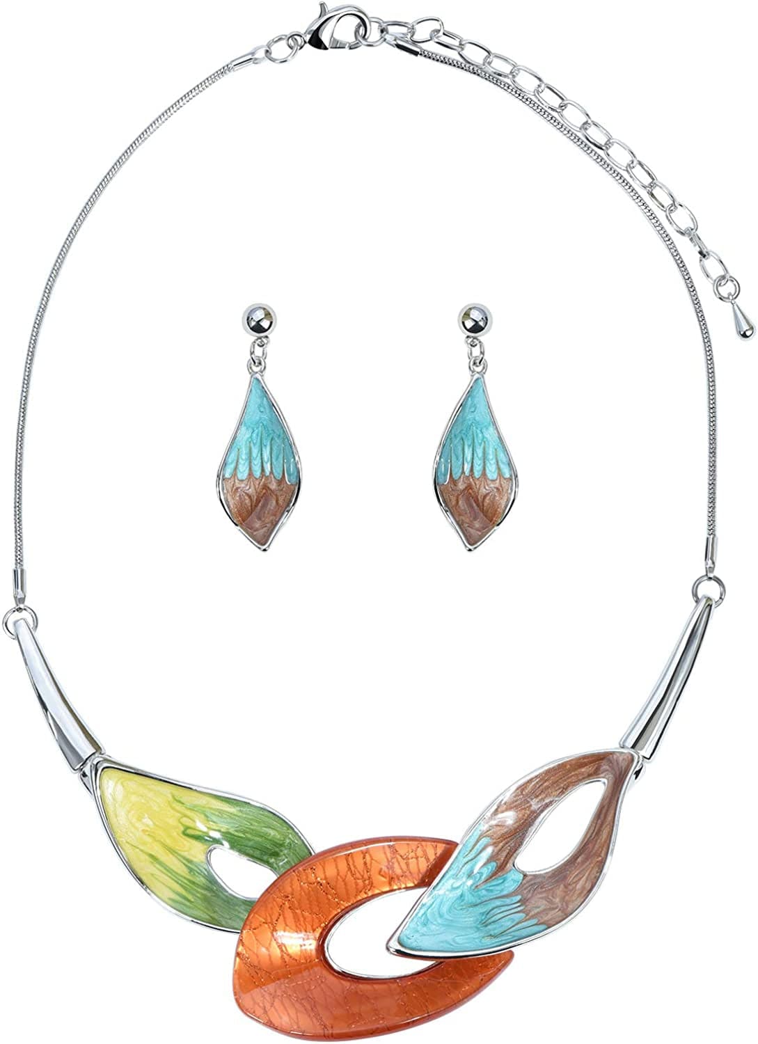 Jewelry Vintage Statement Jewelry Set Leaf Floral Bohemian Boho Statement Necklace Earring Set Crystal Fashion Costume Jewelry Multicolor Leaf