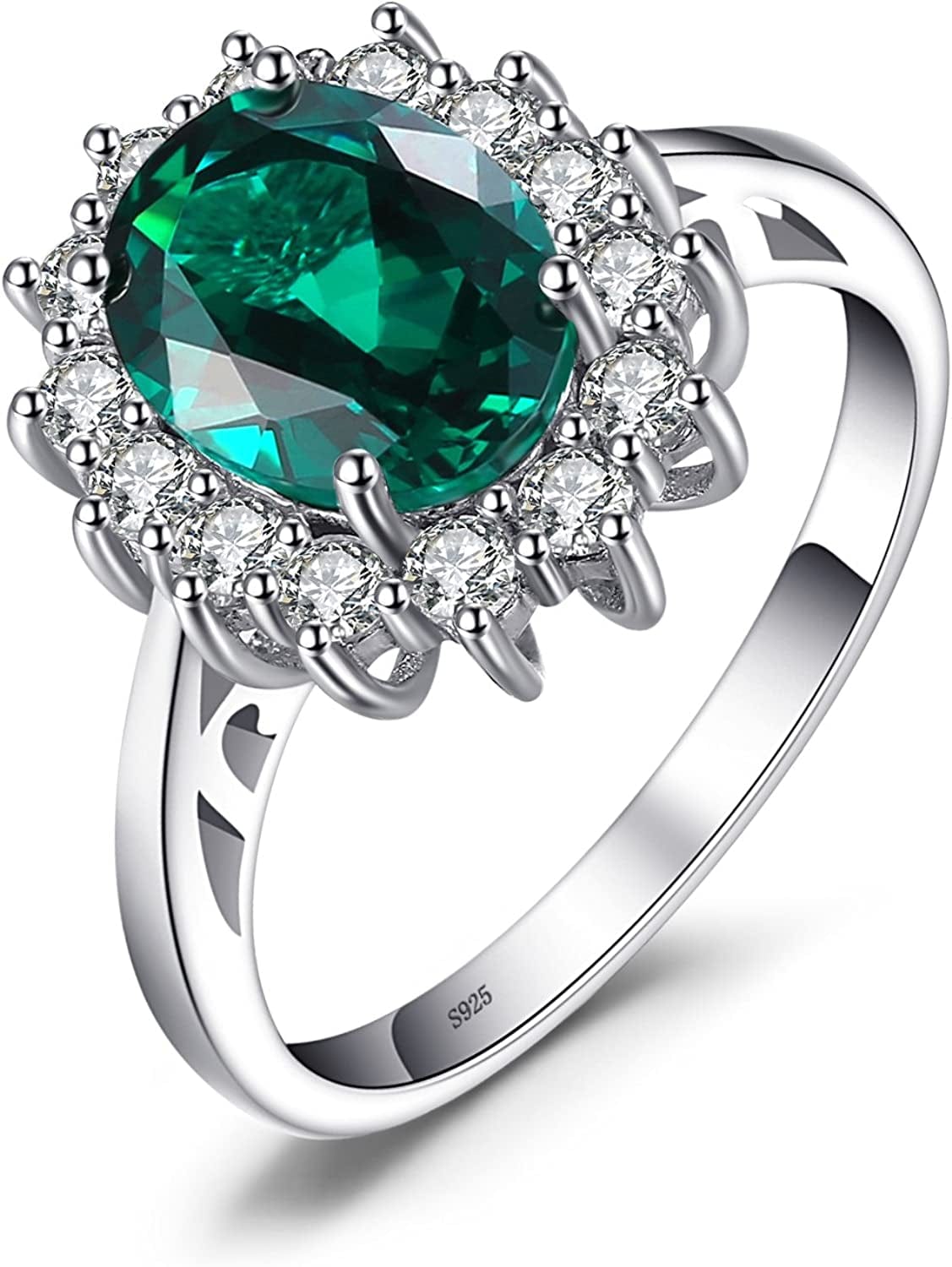Jewelrypalace Princess Diana Kate Middleton Class Gemstone Birthstone Sapphire Emerald Halo Statement Engagement Rings for Women, Anniversary 14K Gold Plated 925 Sterling Silver Promise Rings for Her 9 / 3-simulated-emerald