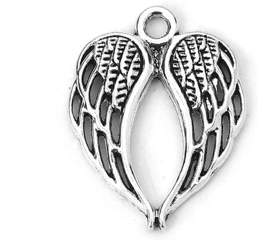Jgfinds Angel Wings Pendant Charm - 48 Pack Antique Silver Tone for DIY Jewelry Making Supplies; Small 7/8 Inch Metal Wings for Bracelet, Necklace, Earrings or Arts and Crafts